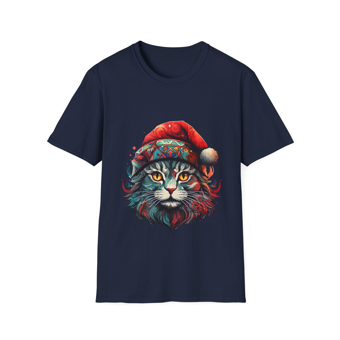 Santa Cats in Christmas Hat Holiday Christmas Cat Shirt, Cat Lover's Graphic Tee Graphic Unisex T- Shirt, T-Shirt Cat Lovers Gift Softstyle T-Shirt Tee Christmas JumperTeeshirt Stylized Cat