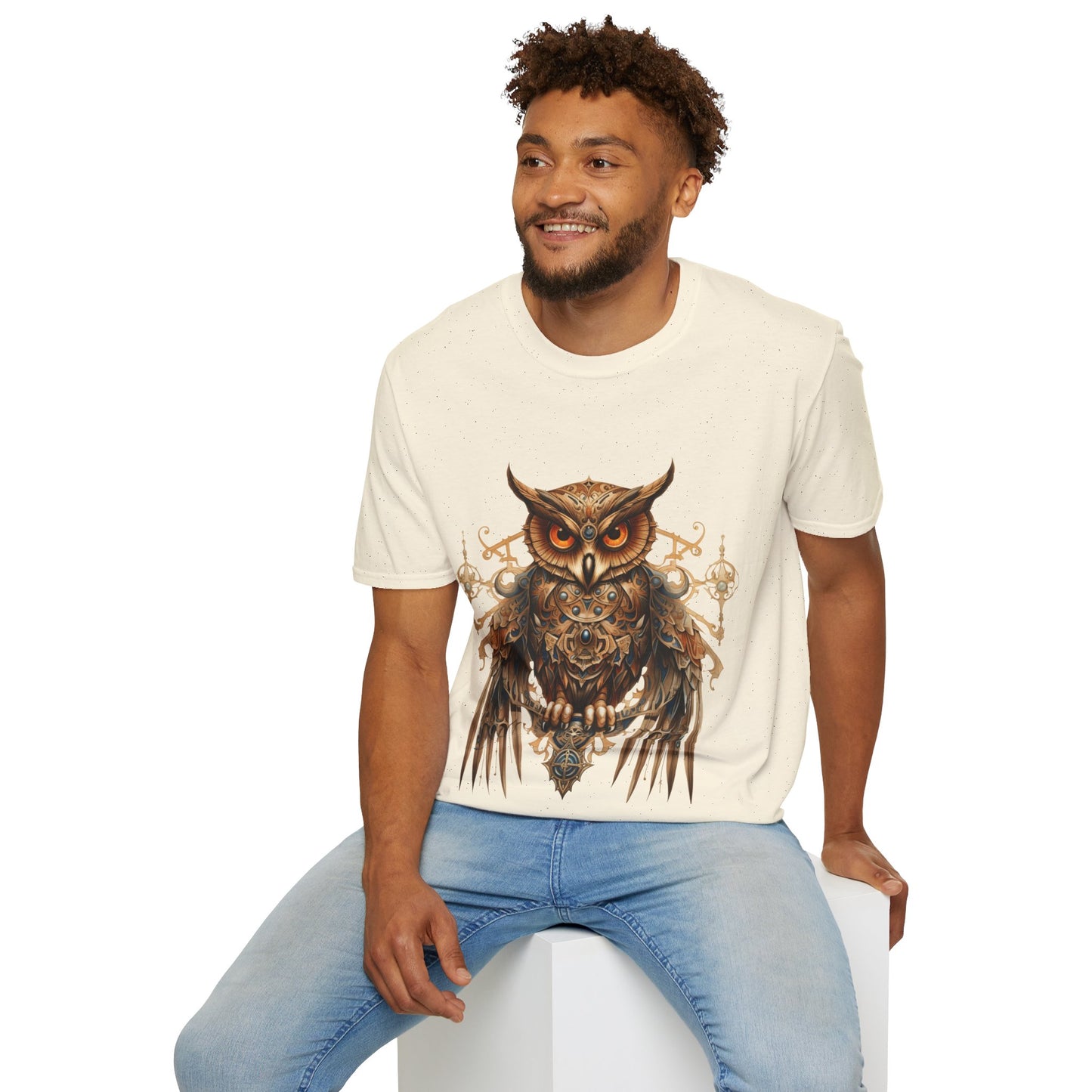Steampunk Art Deco Style Owl II, Golden Owl Shirt, 1920's Owl Gift Unisex Tee Shirt, T-Shirt Softstyle T-Shirt Tee Teeshirt