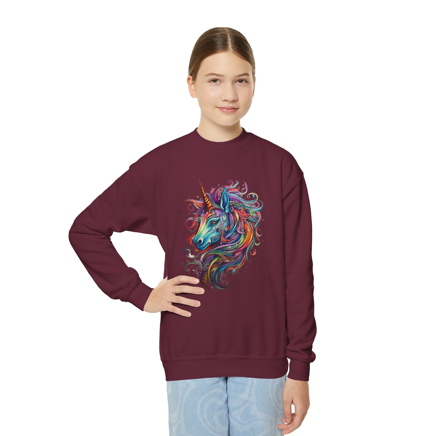 Rainbow Colors Unicorn Gifts, Unicorn Lovers, Kids, Girls, Boys Youth Crewneck Sweatshirt Magic Birthday