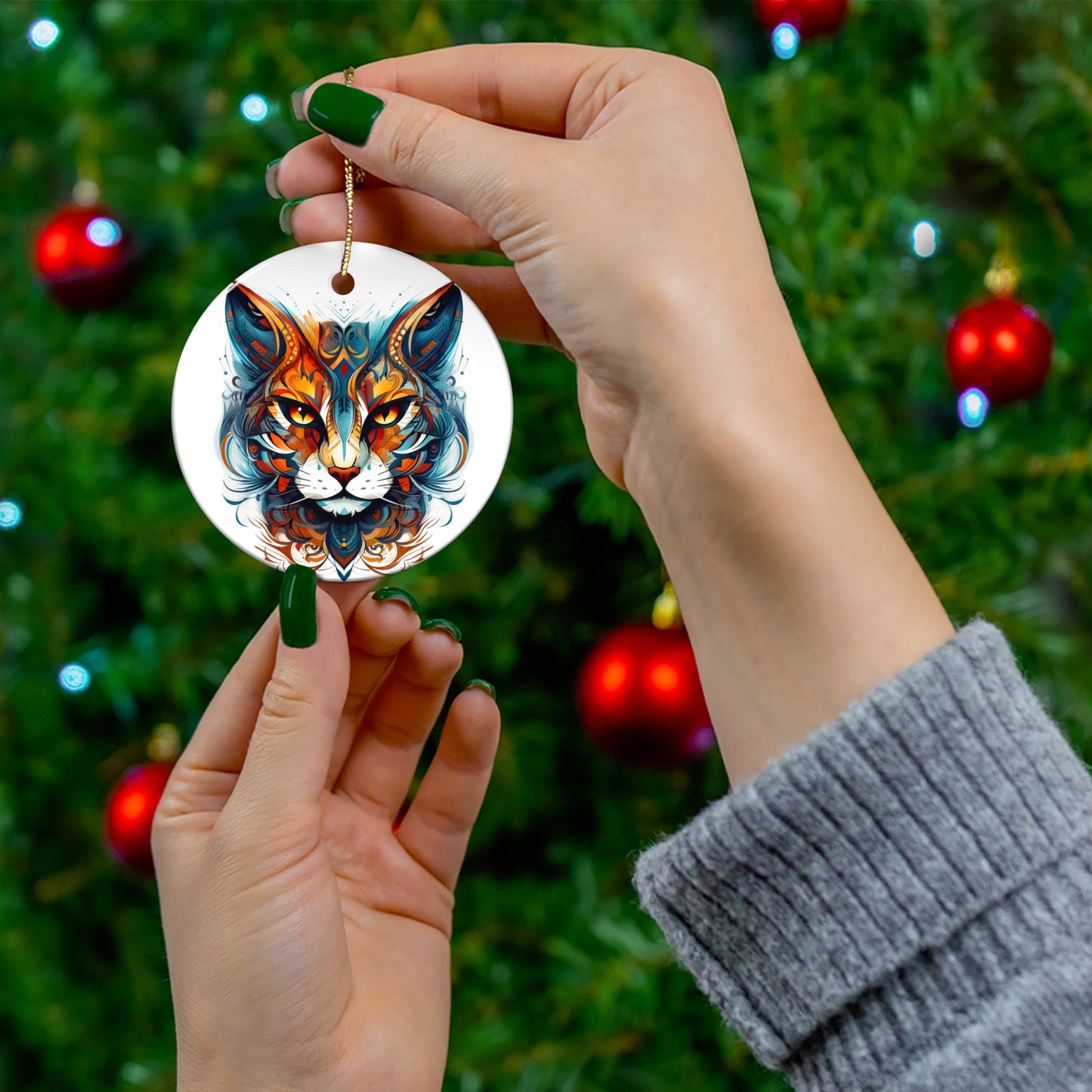 Exotic Cat, Tiger, Wild Cat Lovers, Cat Mom, Cat Dad, Cats Christmas Tree Gift, Christmas Ornament, Ceramic Fierce Cat Lovers Gift