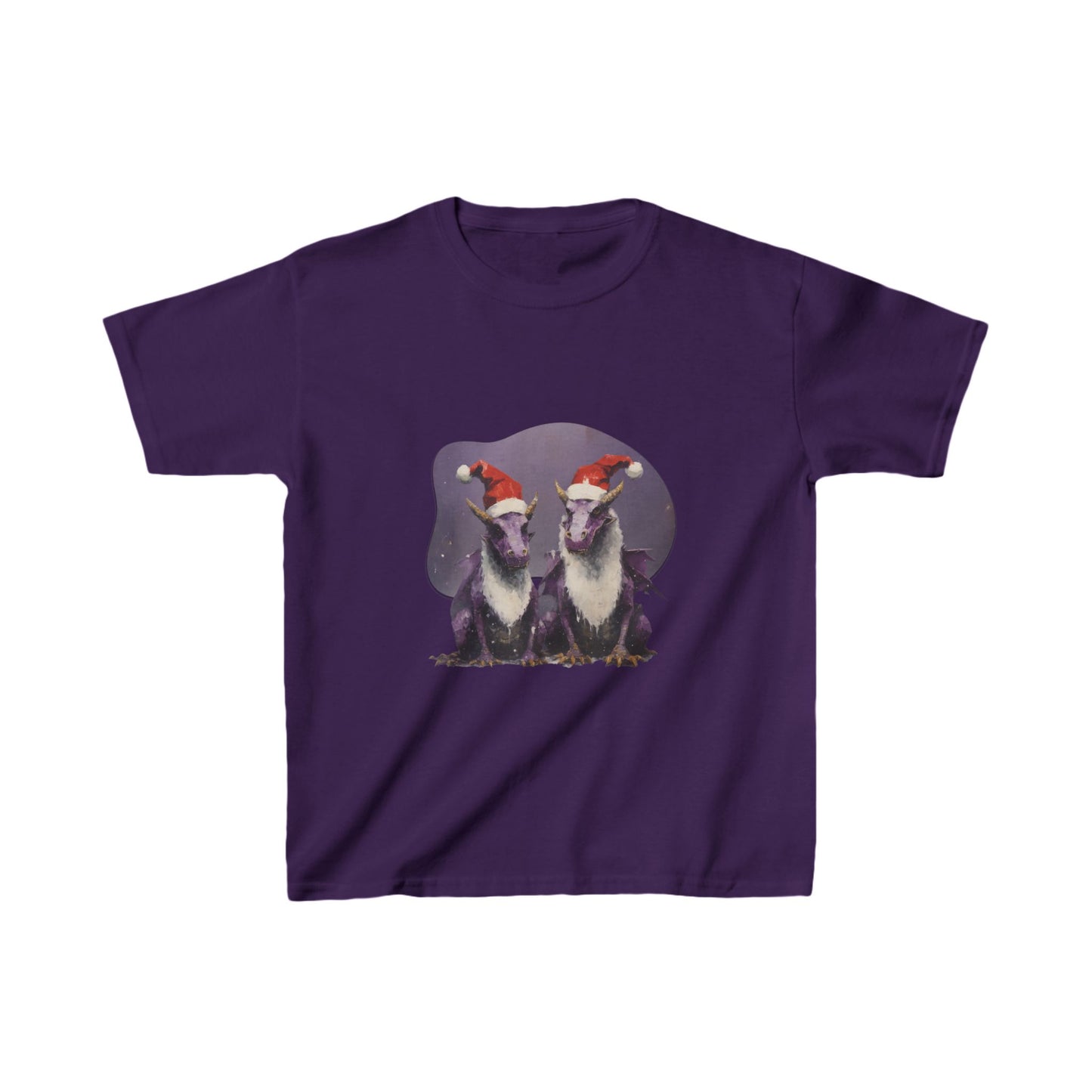 Christmas Dragons, Unisex, Kids Heavy Cotton™ Tee, T-Shirt, Boys Girls Teeshirt, Purple Dragon With Santa Hat- Multi color tee