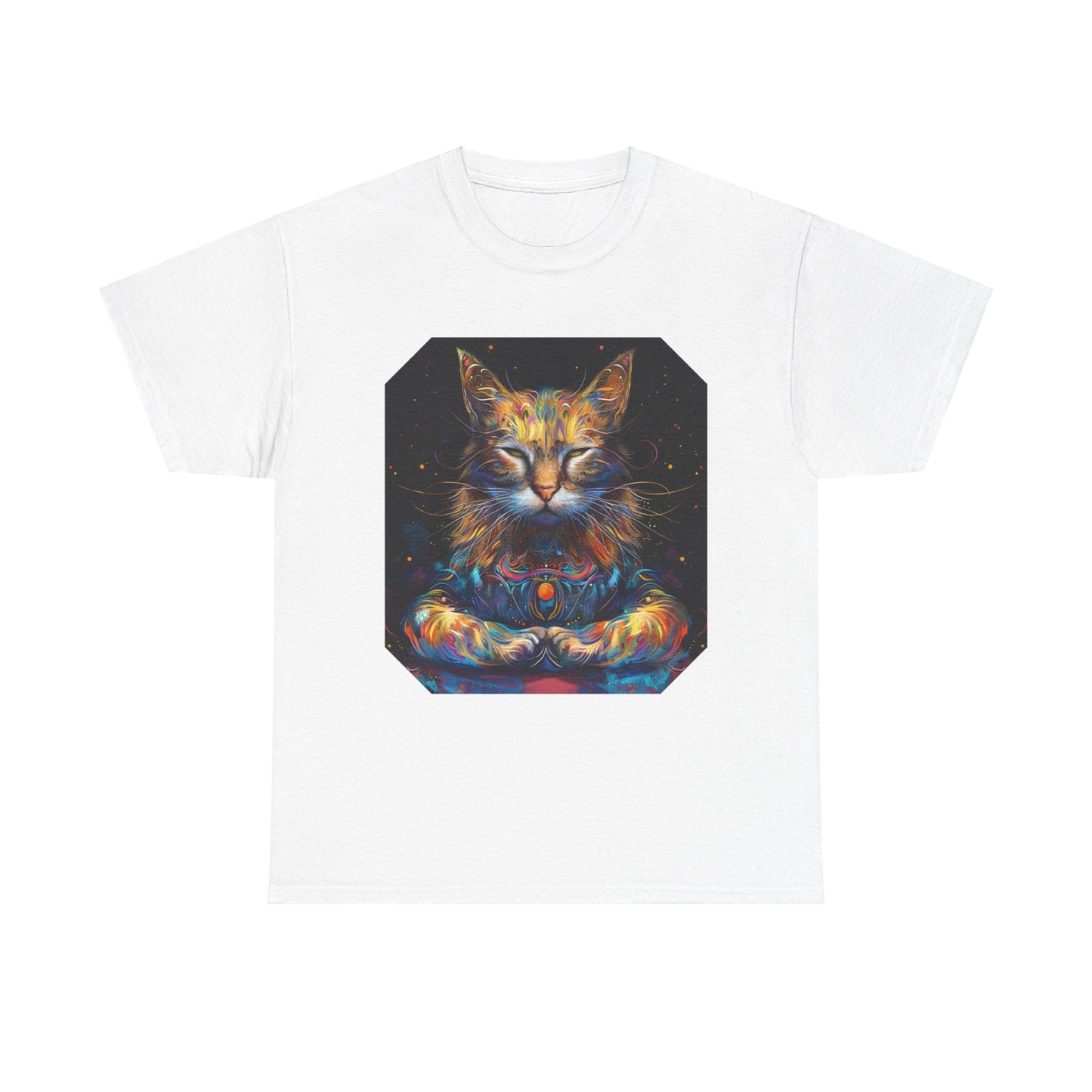 Zen Meditating Yogi Cat, (V4) Cat Gift Unisex Heavy Cotton Tee T-Shirt