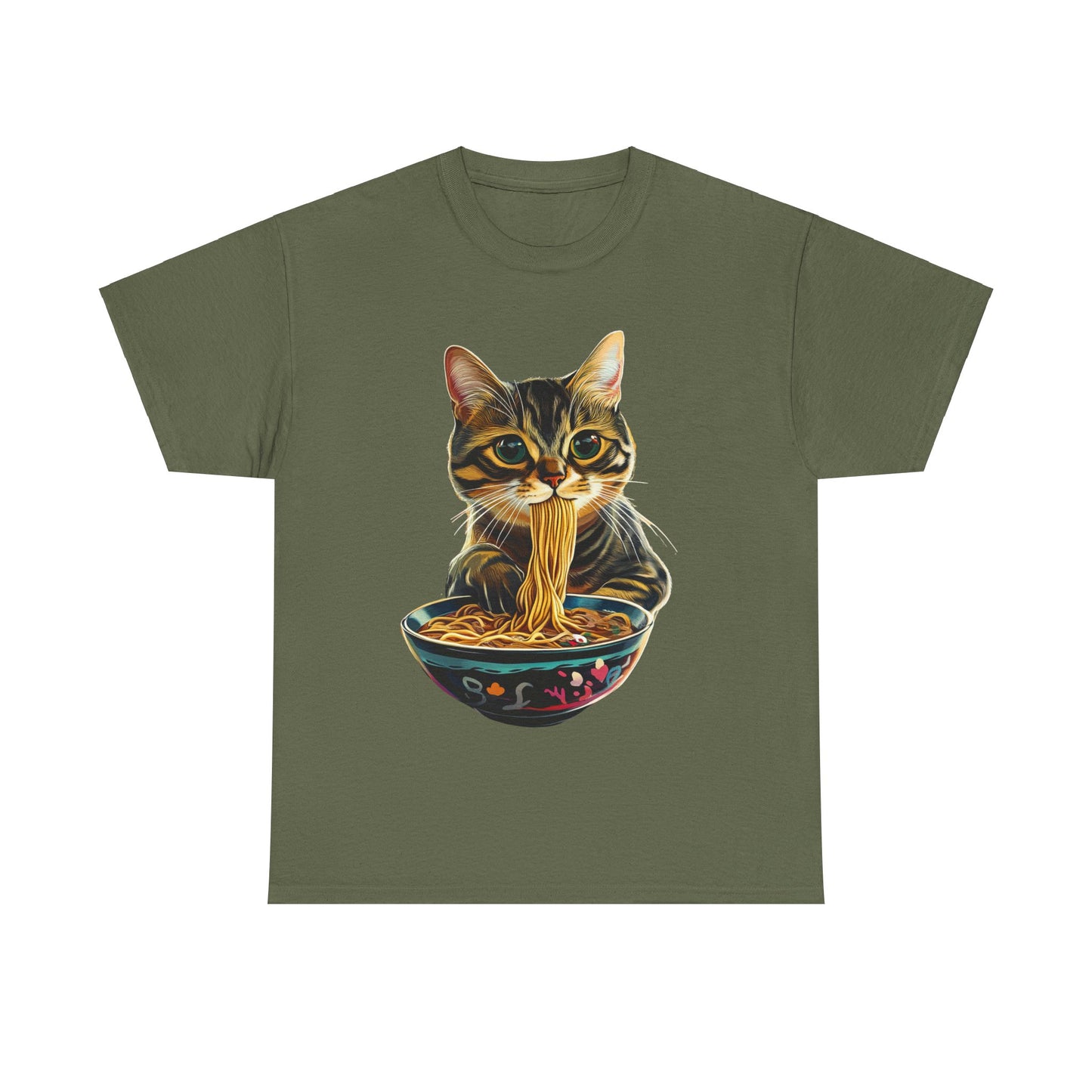 Ramen Cat (Ver 3) Cats and Ramen, Ramen Art Gift - Cute Cats Unisex Heavy Cotton Tee T-Shirt
