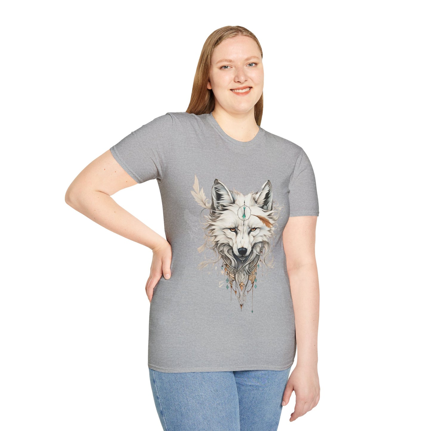 White Snow Fox Shirt, Fox Lover's Gift, Unisex Tee Shirt, T-Shirt Fox Totem Spirit Medicine Softstyle T-Shirt Tee Teeshirt White Fox