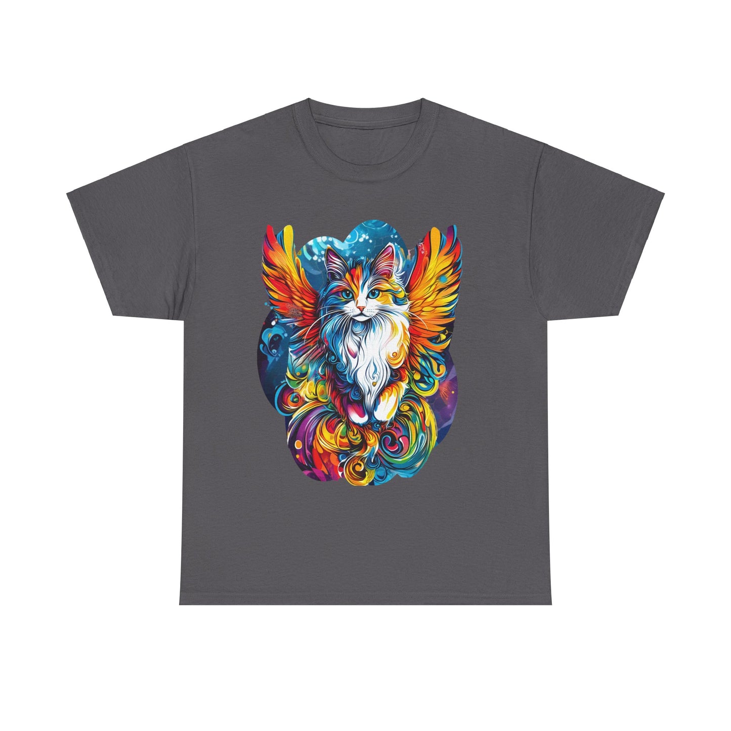 Tattoo Style Cat Angel, Cat Memorial - Cat with Angel Wings Graphic Tee- Cat Gift Unisex Heavy Cotton Tee T-Shirt