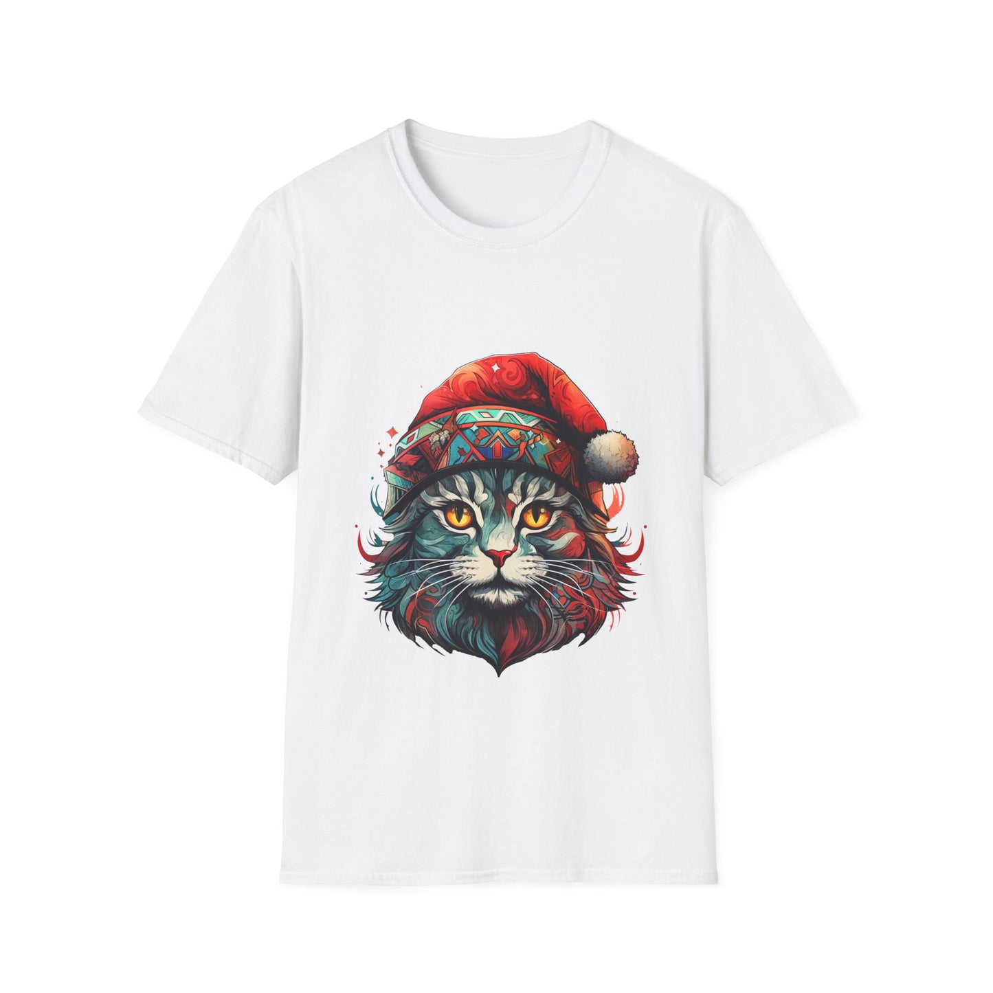 Santa Cats in Christmas Hat Holiday Christmas Cat Shirt, Cat Lover's Graphic Tee Graphic Unisex T- Shirt, T-Shirt Cat Lovers Gift Softstyle T-Shirt Tee Christmas JumperTeeshirt Stylized Cat