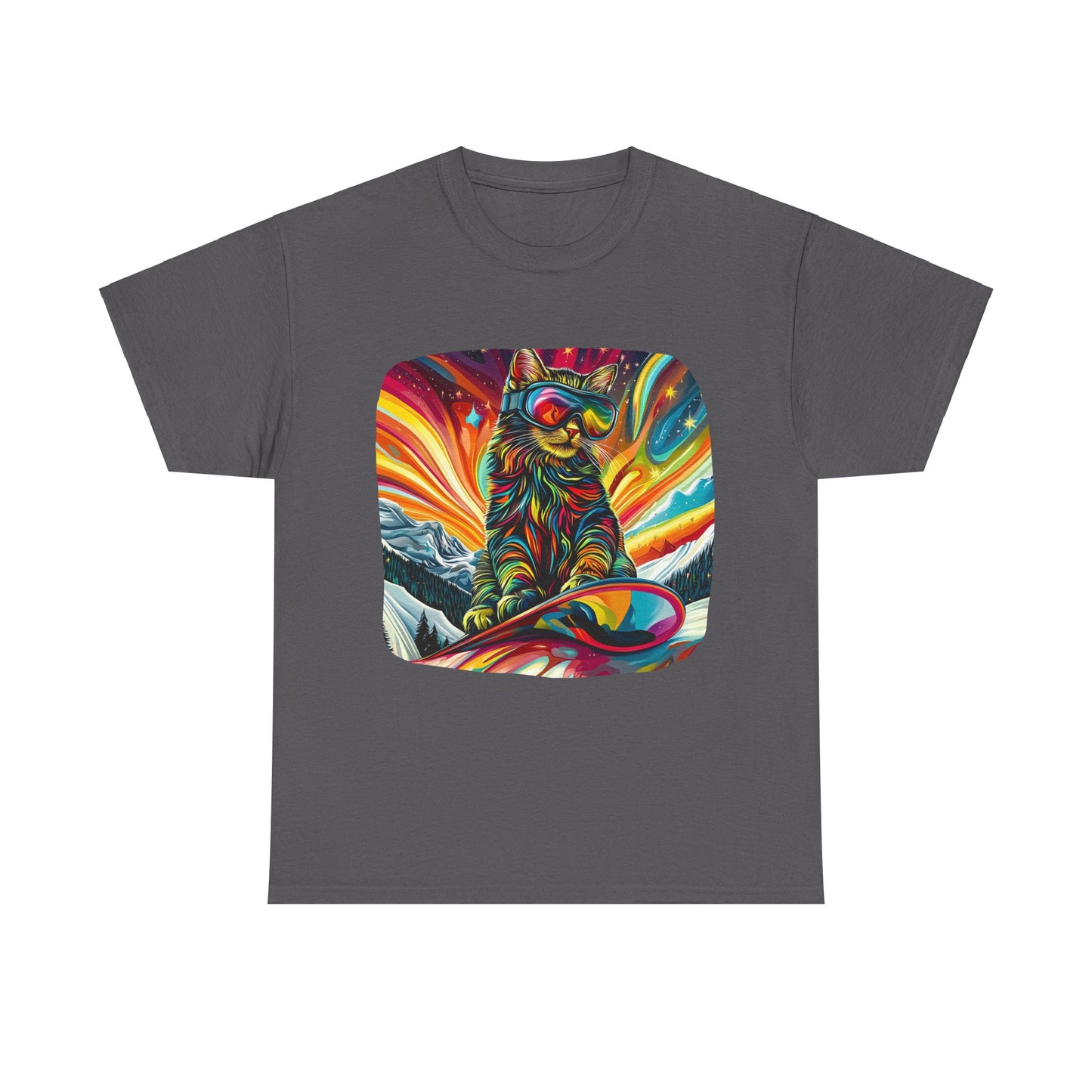 Snowboard Cat (V3) Extreme Winter Sports Ski Cat Art Gift - Cool Cats Unisex Heavy Cotton Tee T-Shirt