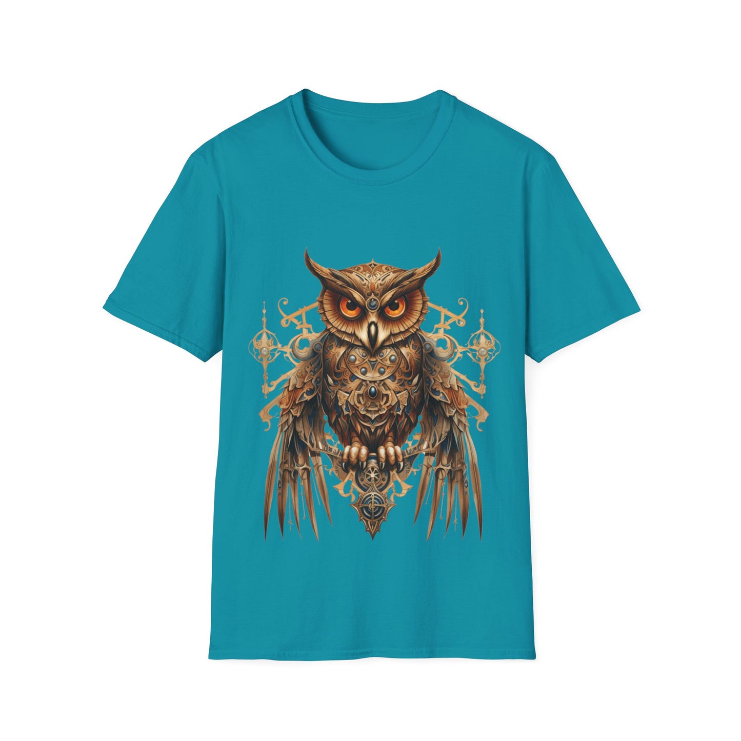 Steampunk Art Deco Style Owl II, Golden Owl Shirt, 1920's Owl Gift Unisex Tee Shirt, T-Shirt Softstyle T-Shirt Tee Teeshirt