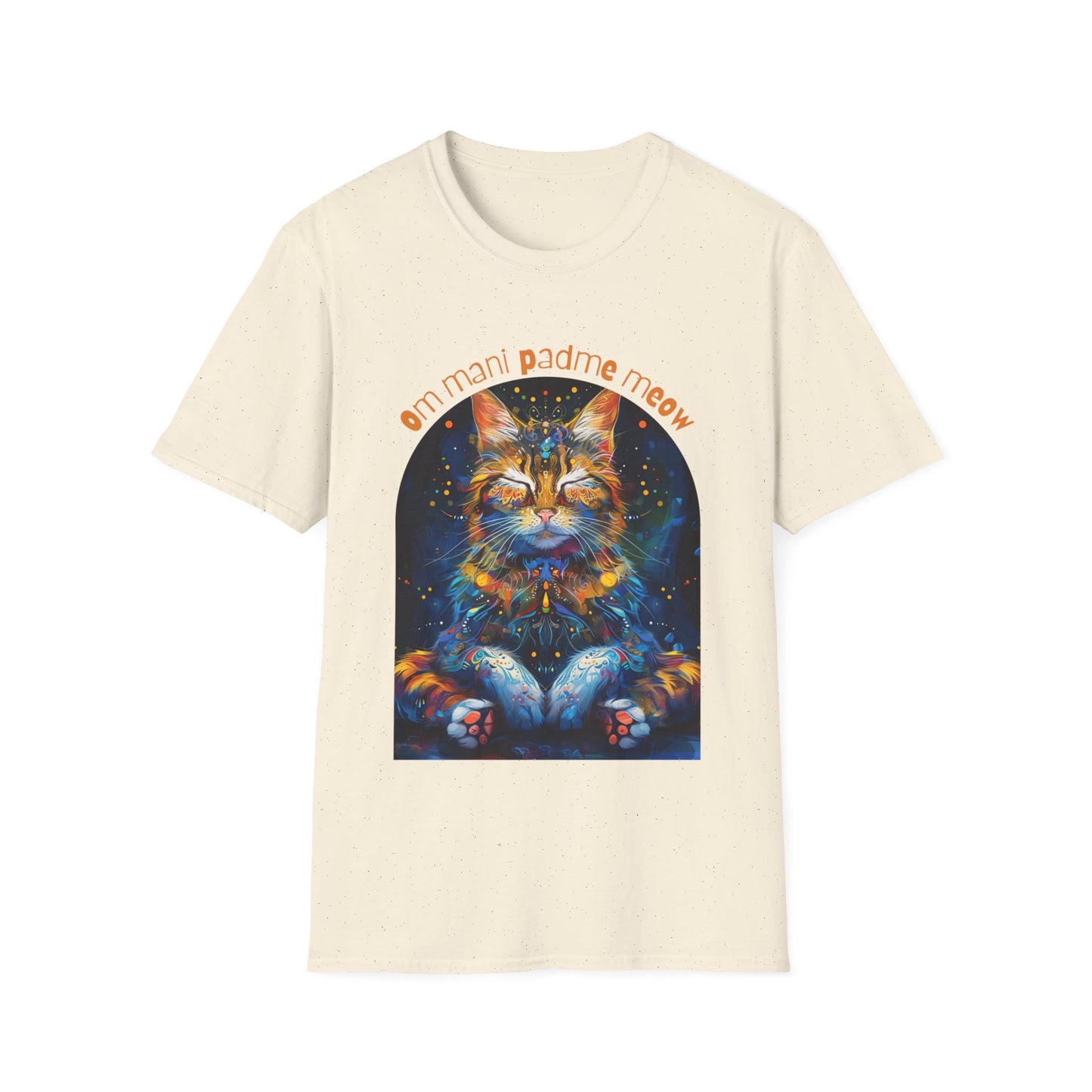 Om Mani Padme Meow (Ver 3) - Meditating Cat Shirt, Cat Lover's Graphic Tee Graphic Unisex T- Shirt, T-Shirt Cat Lovers Gift Softstyle T-Shirt Tee Teeshirt Stylized Cat