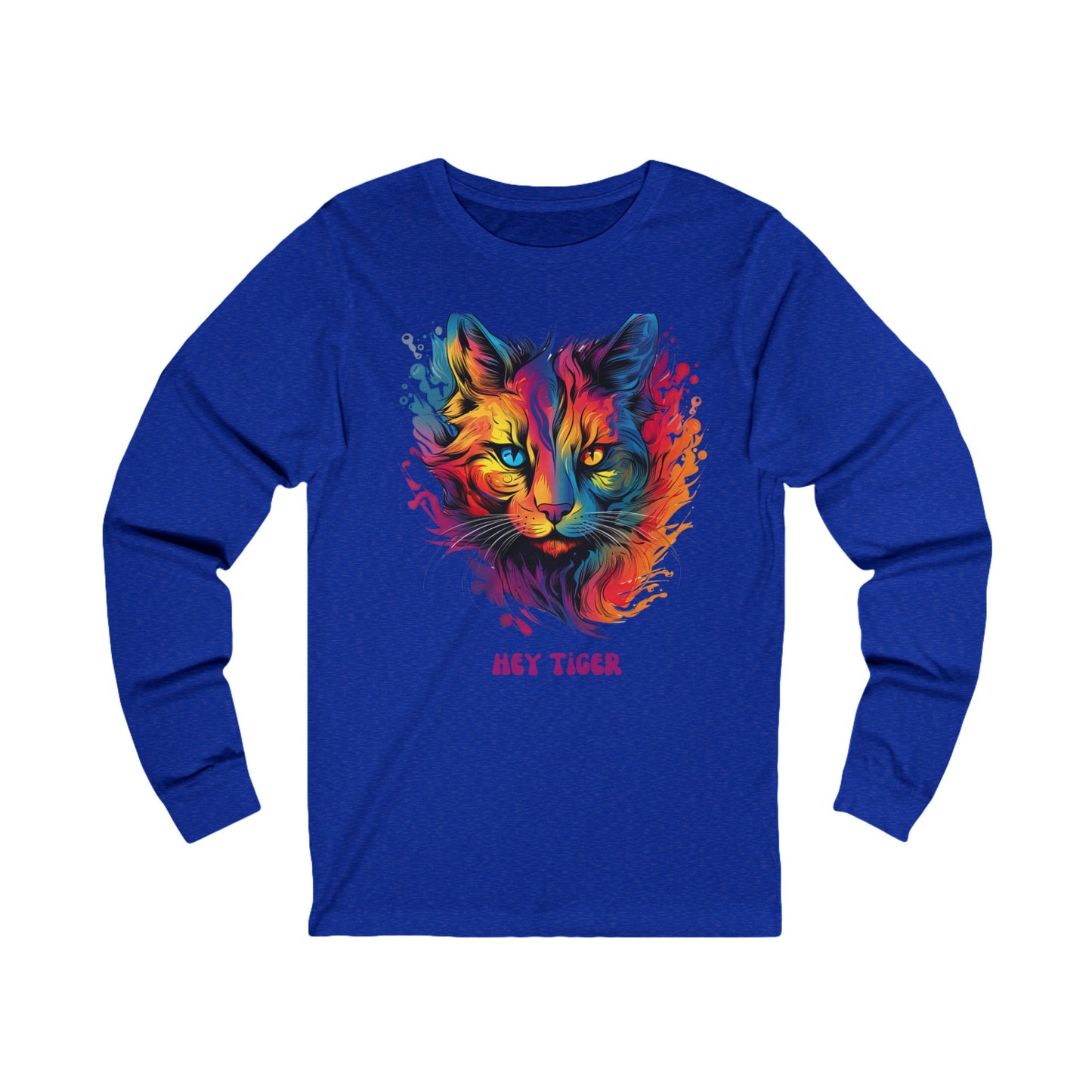 'Hey Tiger,' Pride Rainbow Colors Cat Long Sleeve Shirt LGBTQ+ Unisex Jersey Long Sleeve Tee Shirt, T-Shirt, Cat Lover