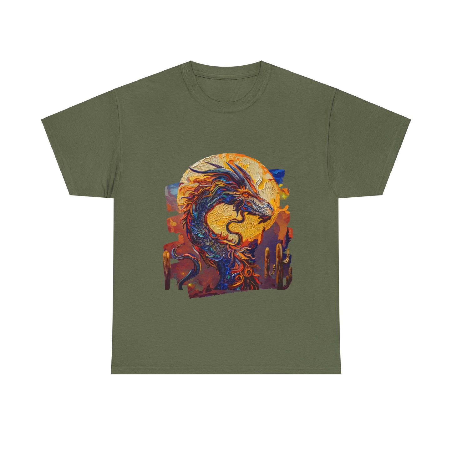 Desert Solar Dragon Graphic Tee - Dragon T-shirt - Dragon Lovers Unisex Heavy Cotton Tee T-Shirt