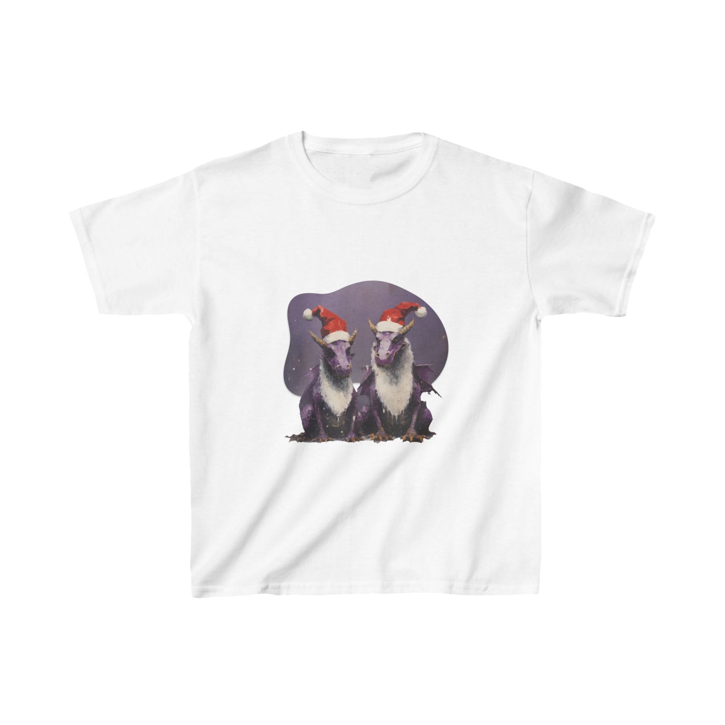 Christmas Dragons, Unisex, Kids Heavy Cotton™ Tee, T-Shirt, Boys Girls Teeshirt, Purple Dragon With Santa Hat- Multi color tee