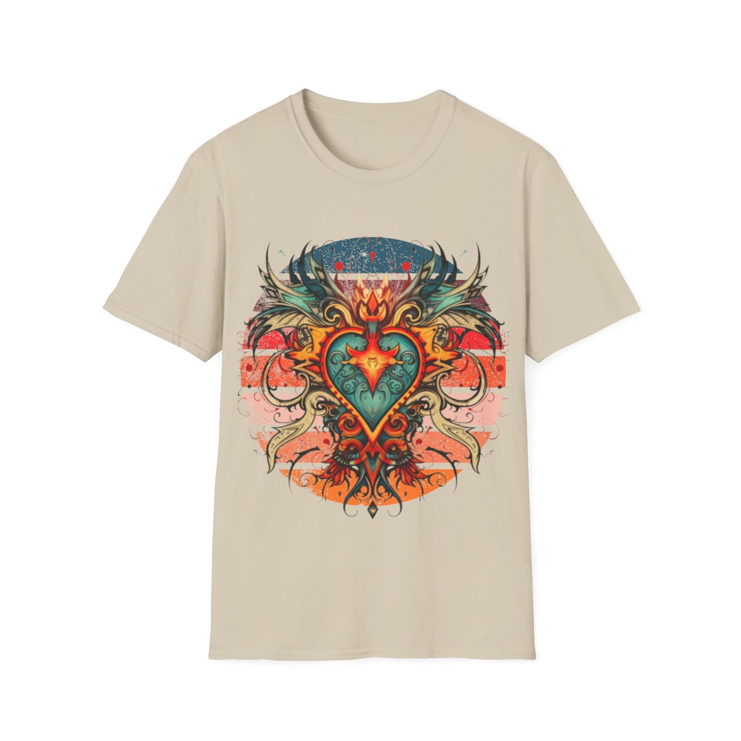 Sacred Heart, Retro Color, Boho Hippie Shirt, Graphic T-Shirt, Graphic Tee Softstyle Unisex Tee Shirt - 60s 70s Vibe Sacred Heart