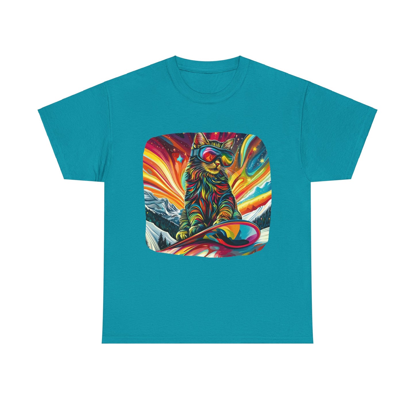 Snowboard Cat (V3) Extreme Winter Sports Ski Cat Art Gift - Cool Cats Unisex Heavy Cotton Tee T-Shirt