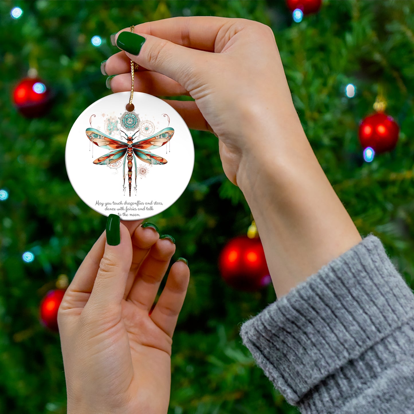 Turquoise Dragonfly, Spiritual Ceramic Ornament Gift, Light, Hope, Dragonfly Christmas Gift, Ethereal Consciousness Reiki Light