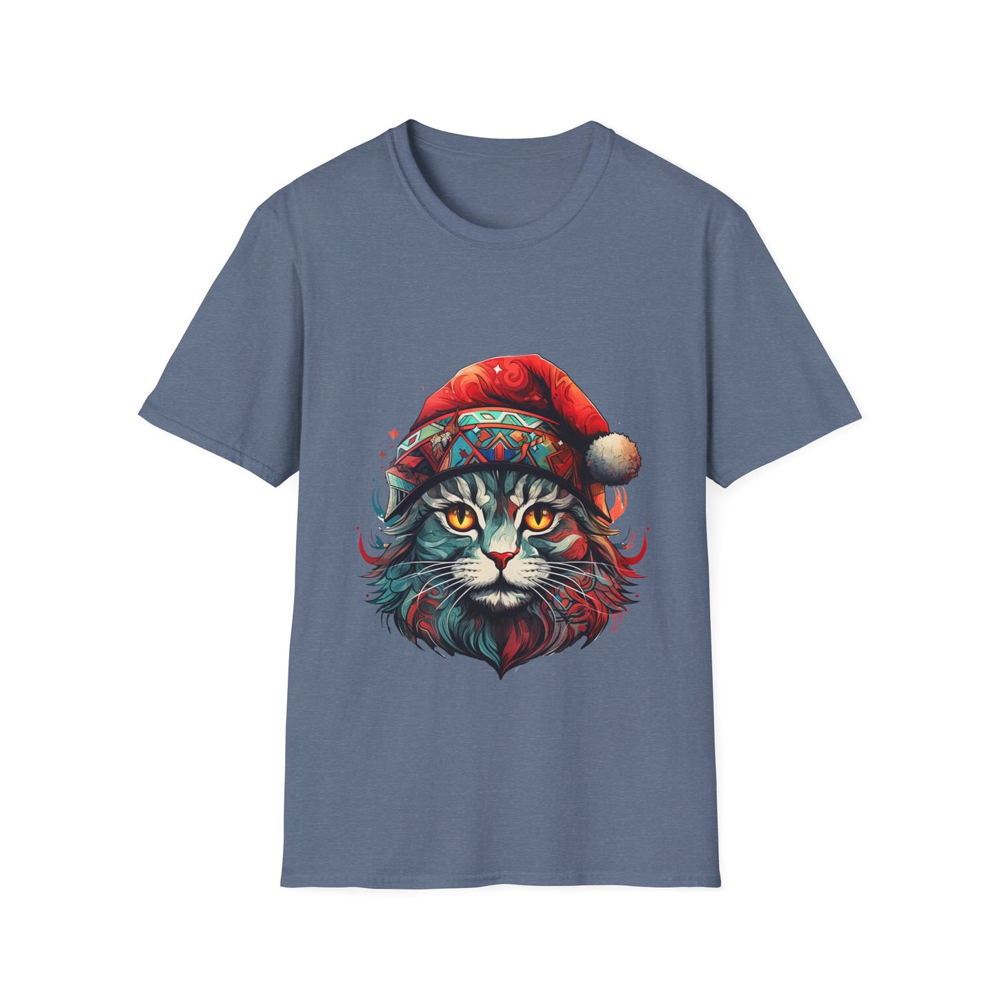 Santa Cats in Christmas Hat Holiday Christmas Cat Shirt, Cat Lover's Graphic Tee Graphic Unisex T- Shirt, T-Shirt Cat Lovers Gift Softstyle T-Shirt Tee Christmas JumperTeeshirt Stylized Cat