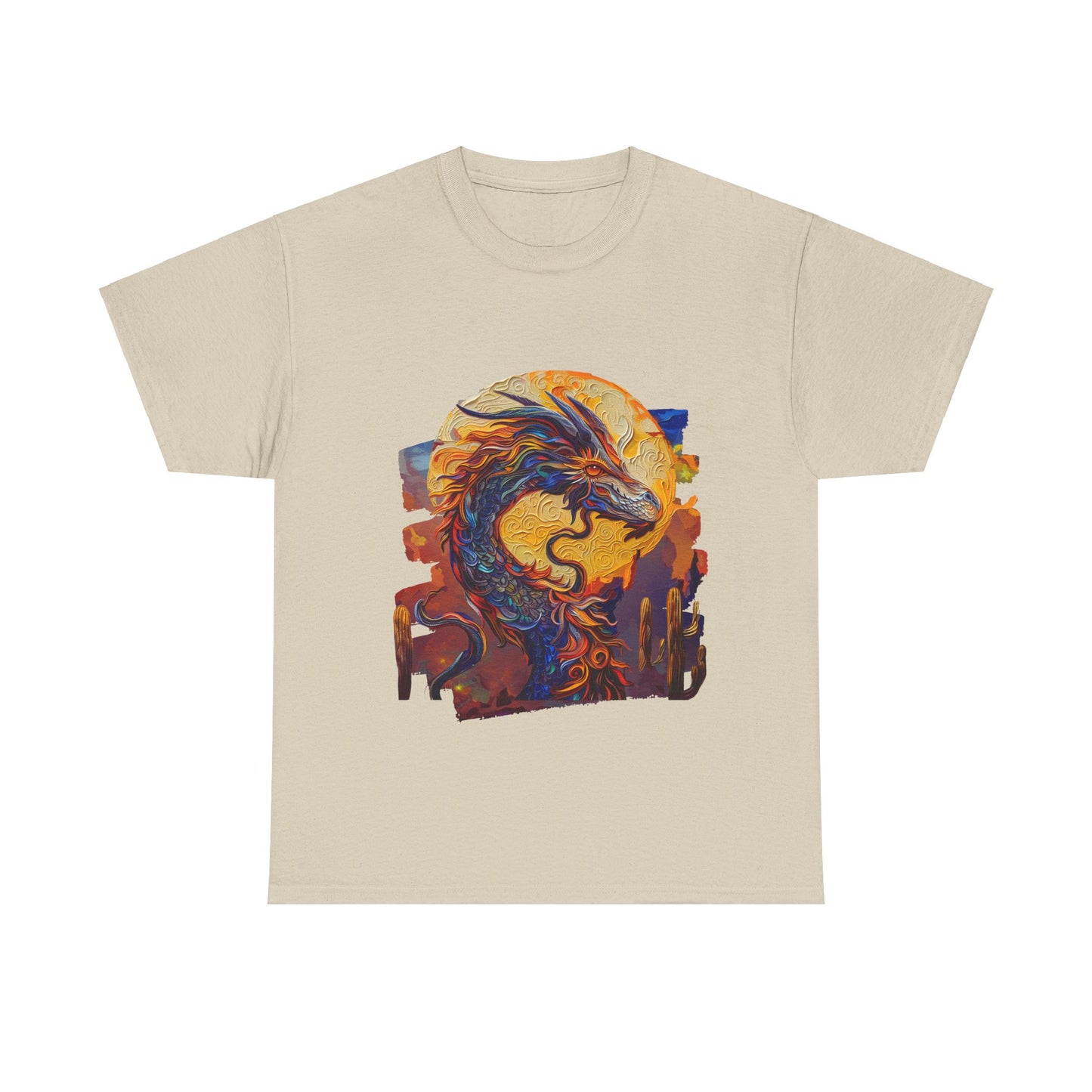 Desert Solar Dragon Graphic Tee - Dragon T-shirt - Dragon Lovers Unisex Heavy Cotton Tee T-Shirt