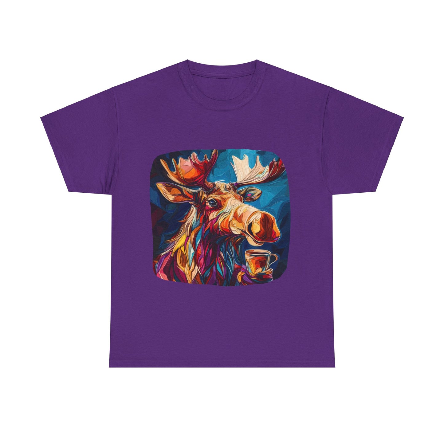 Moose and Coffee, Boho Painterly Coffee Moose - Moose Lover Unisex Heavy Cotton Tee T-Shirt