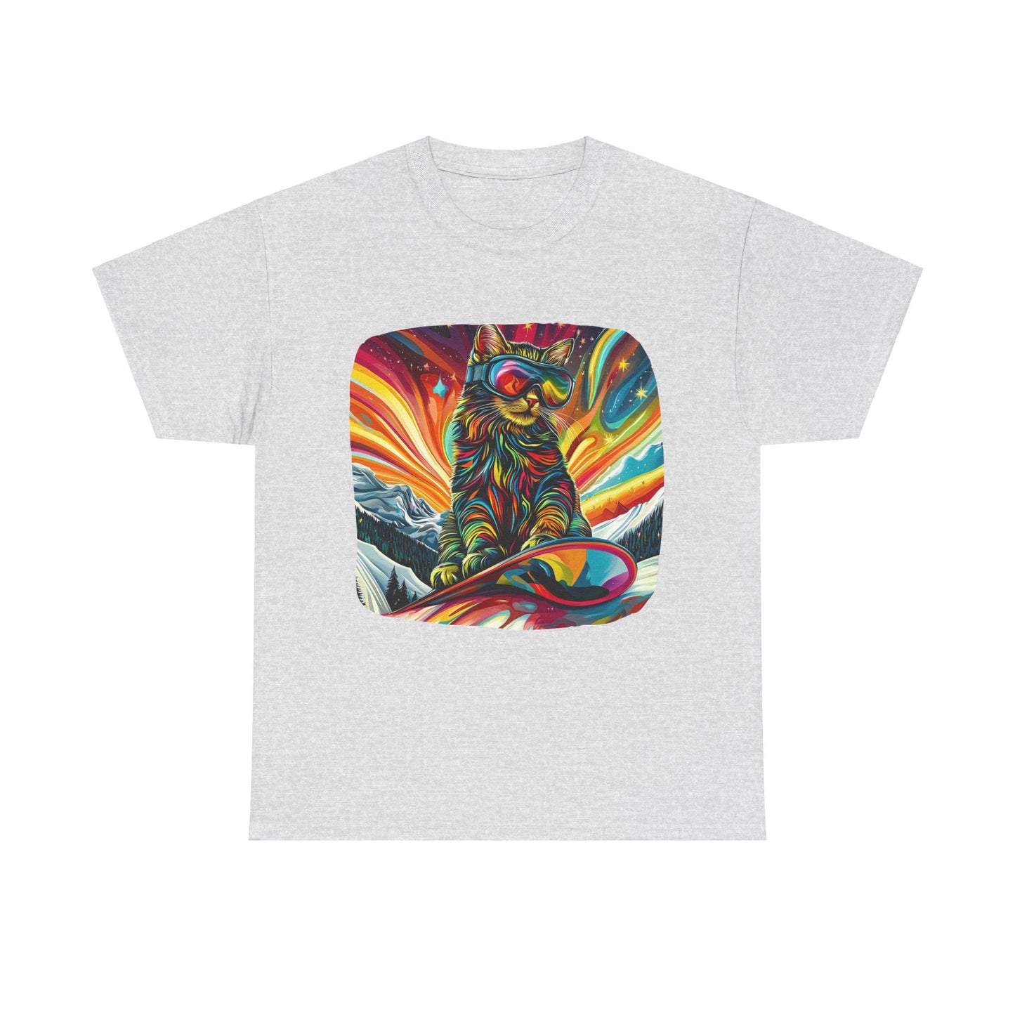 Snowboard Cat (V3) Extreme Winter Sports Ski Cat Art Gift - Cool Cats Unisex Heavy Cotton Tee T-Shirt