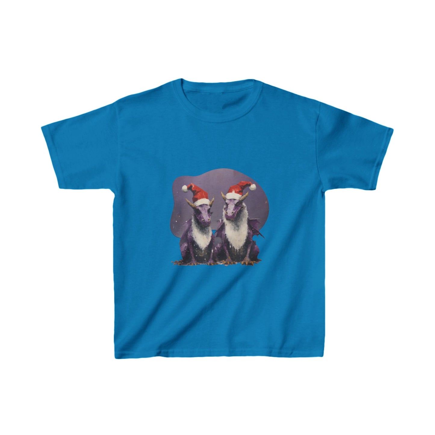 Christmas Dragons, Unisex, Kids Heavy Cotton™ Tee, T-Shirt, Boys Girls Teeshirt, Purple Dragon With Santa Hat- Multi color tee