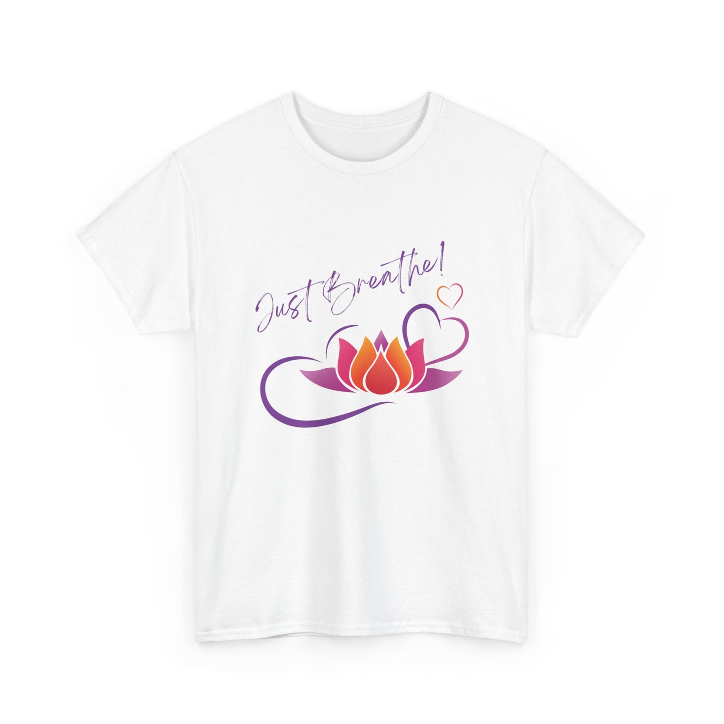 Just Breathe! Lotus Flower Hearts Tee shirt, Graphic Tees, Yoga Wear, Zen, Spiritual, Meditation Gifts Unisex Heavy Cotton Graphic Tee T-Shirt