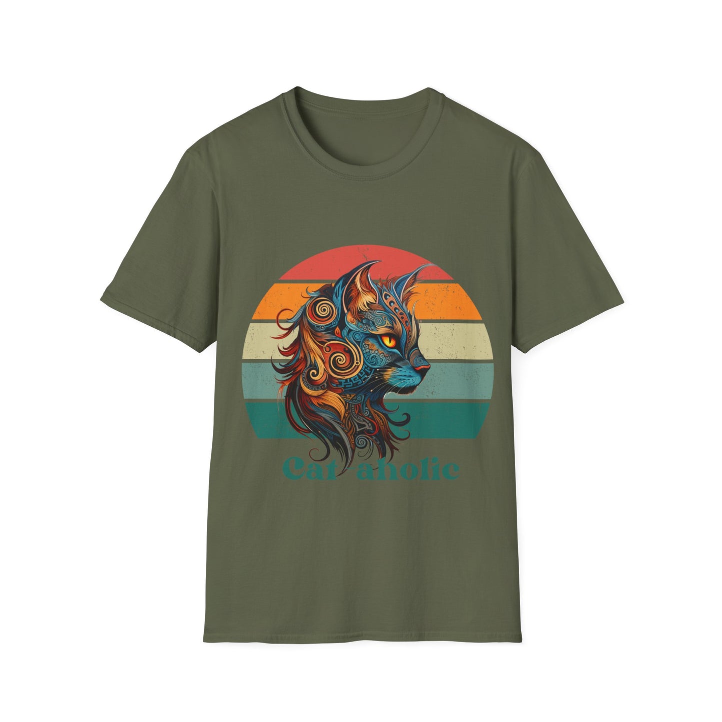 Retro Cat-aholoic Cat Shirt, Cat Lover's Graphic T-shirt, Boho retro Gift Unisex Tee Shirt, T-Shirt Cat Lovers Gift Softstyle T-Shirt Tee Teeshirt 60s 70s