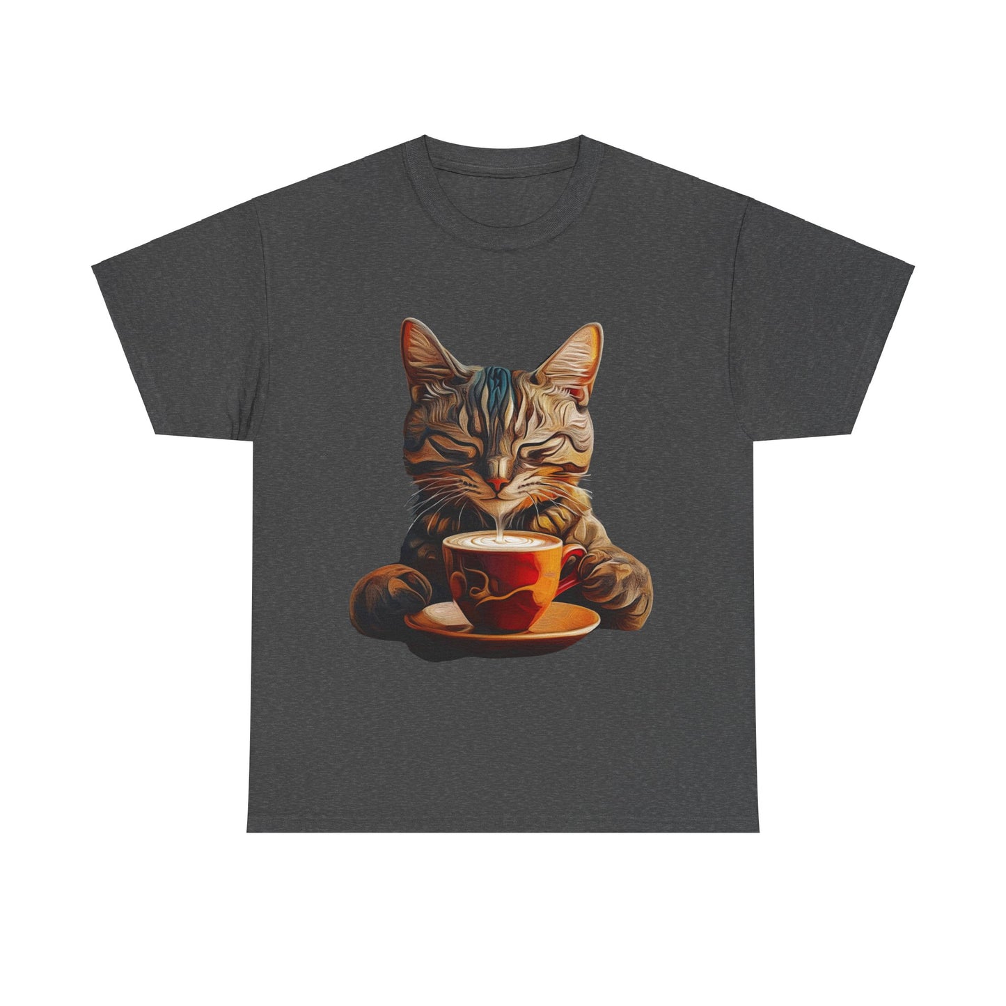 Coffee Cat - (V3) Cats and Coffee , Tea Shirt - T-shirt Coffee Lover - Cat Lover Unisex Heavy Cotton Tee T-Shirt