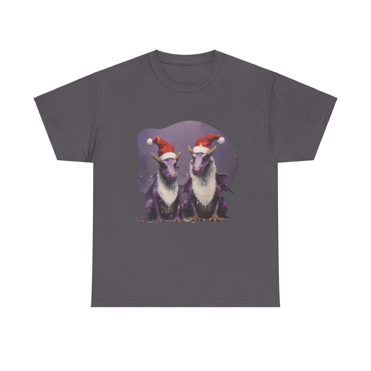 Holiday Dragon Graphic Tee - Dragon in Santa Hat T-shirt - Dragon Lovers Unisex Heavy Cotton Tee T-Shirt