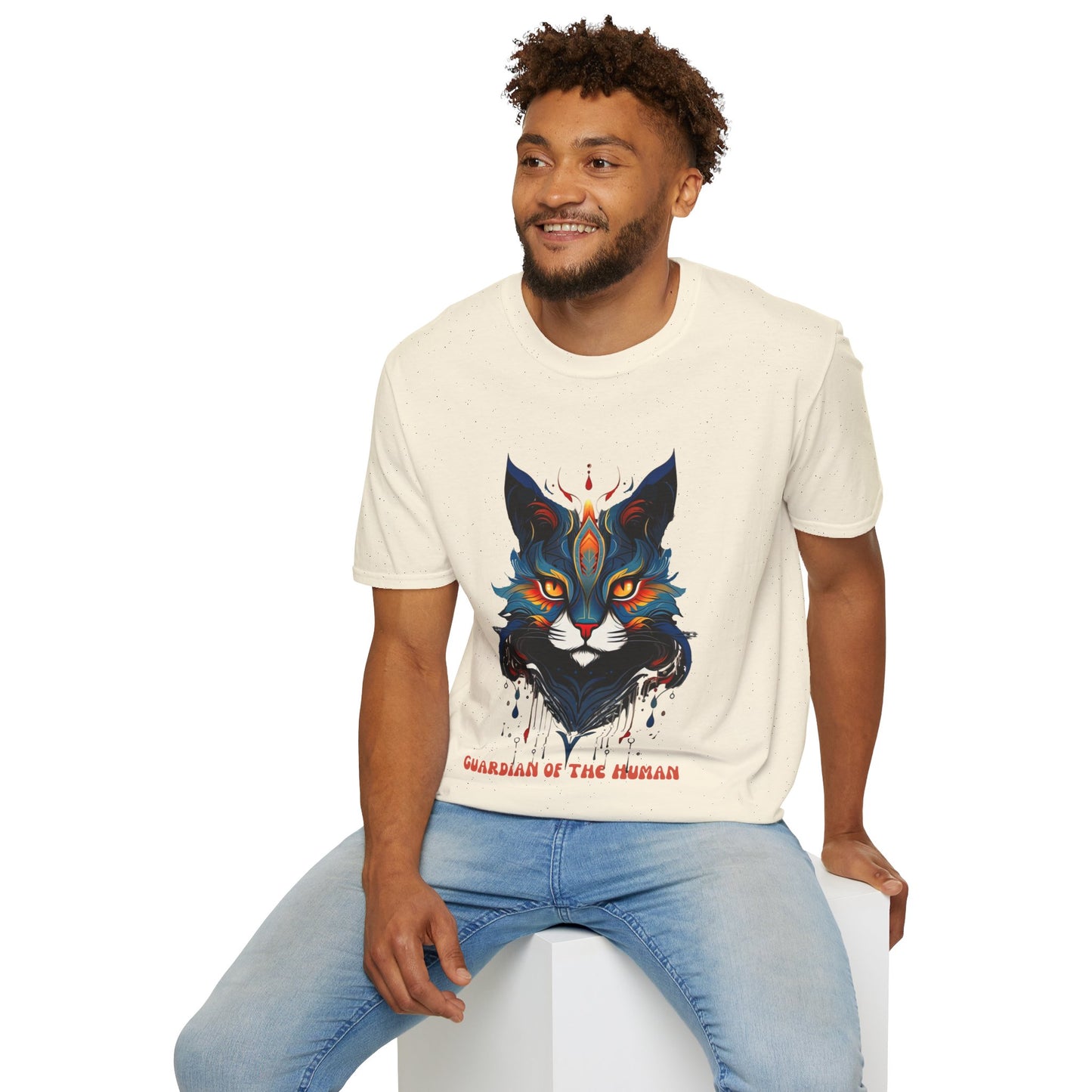 Guardian of the Human, Cat Lover's Gift Unisex Tee Shirt, T-Shirt Cat Lovers Gift Softstyle T-Shirt Tee Teeshirt Stylized Cat