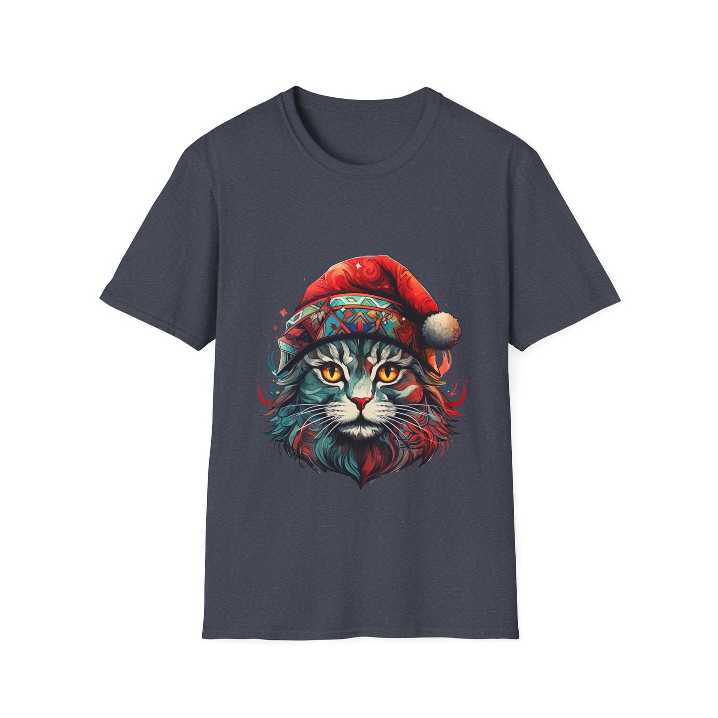 Santa Cats in Christmas Hat Holiday Christmas Cat Shirt, Cat Lover's Graphic Tee Graphic Unisex T- Shirt, T-Shirt Cat Lovers Gift Softstyle T-Shirt Tee Christmas JumperTeeshirt Stylized Cat