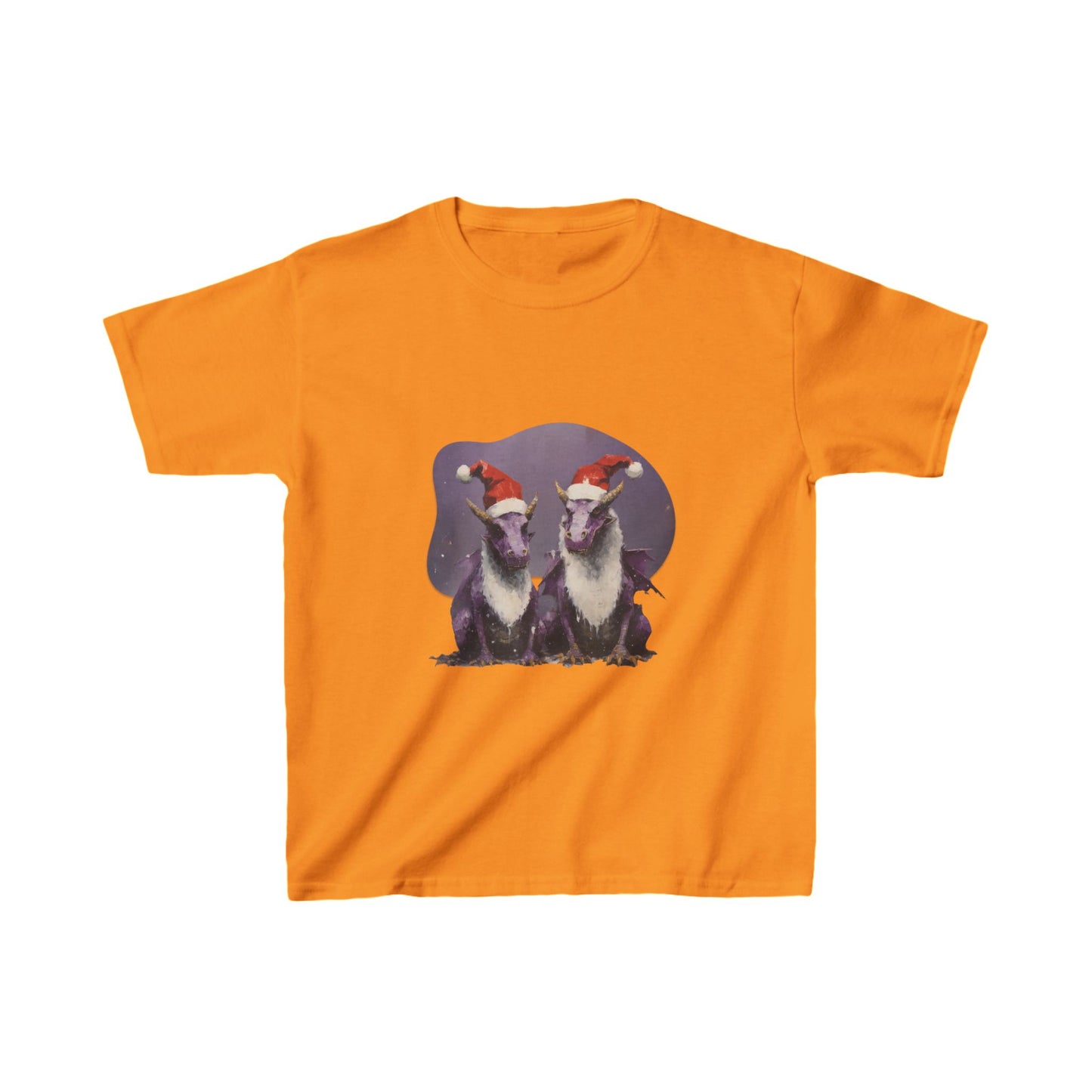 Christmas Dragons, Unisex, Kids Heavy Cotton™ Tee, T-Shirt, Boys Girls Teeshirt, Purple Dragon With Santa Hat- Multi color tee