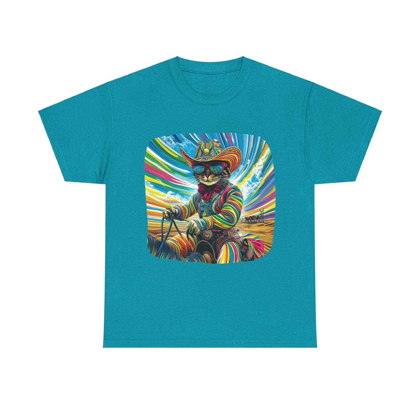 Cowboy, Cattle Rancher Cat Shirt - Graphic T- Cat Art Gift - Cool Cats Unisex Heavy Cotton Tee T-Shirt