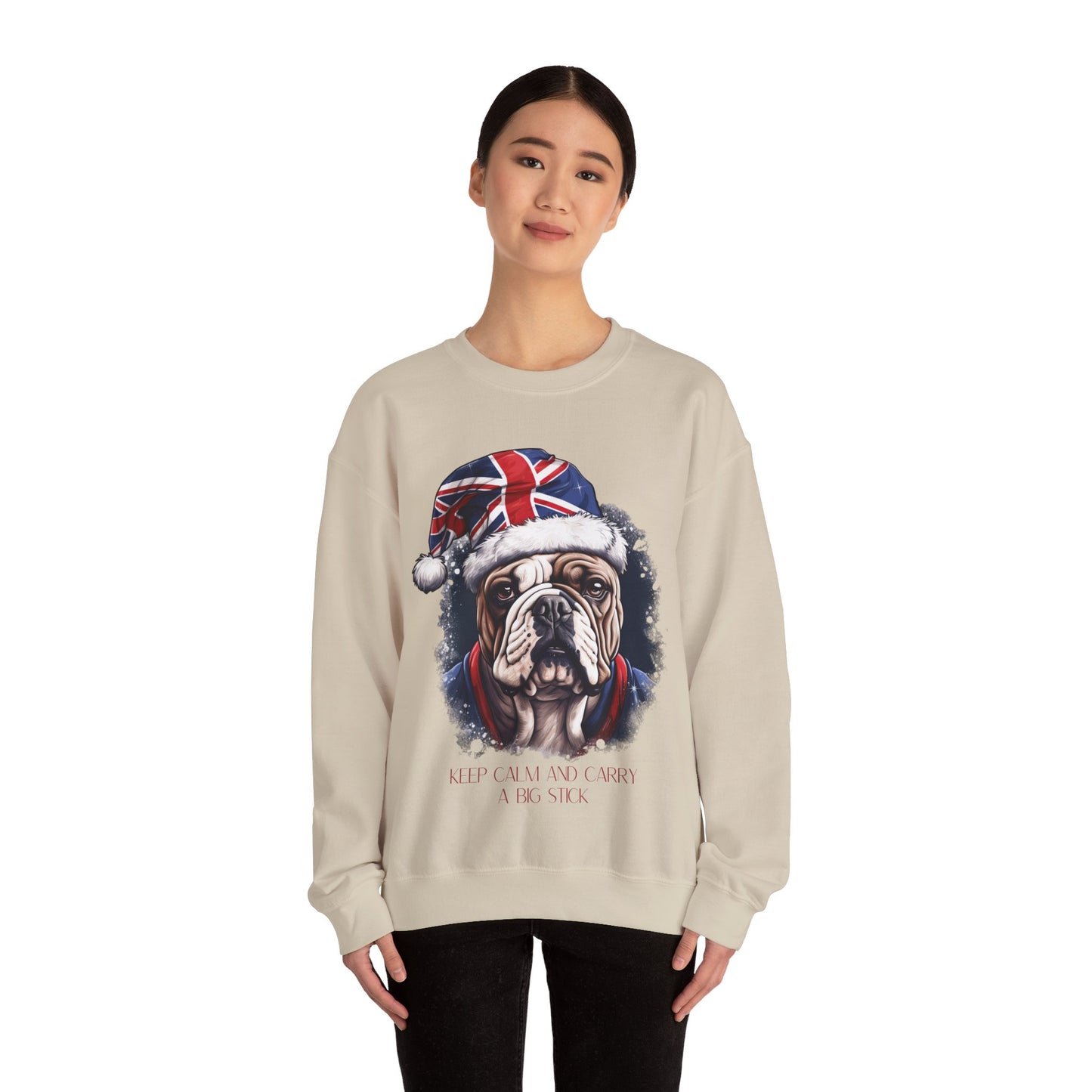British English Bulldog - Keep Calm and Carry a Big Stick Union Jack Unisex Long Sleeve Jersey Cotton Shirt Mens Women Sweatshirt Sweat Shirt