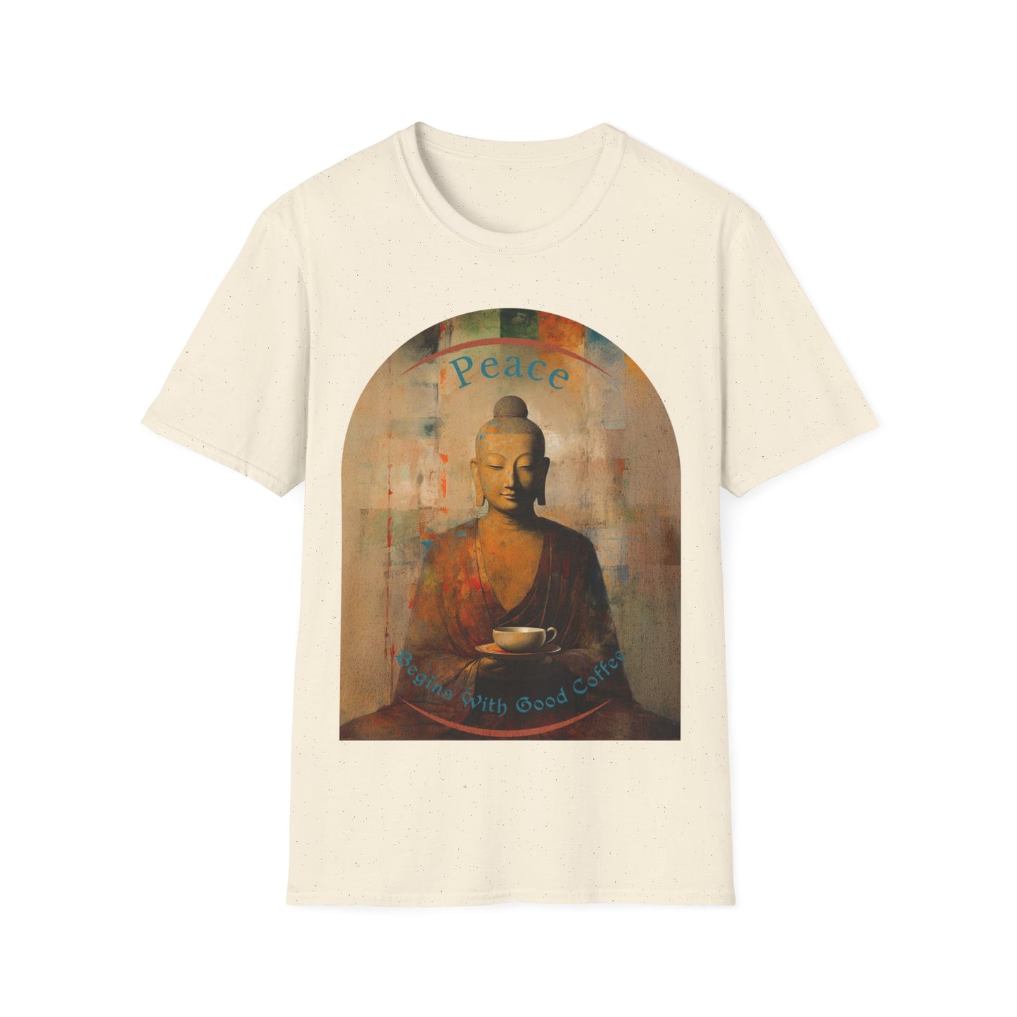 Coffee Lover Peace Gift, Peace Begins with Good Coffee Buda Buddha Budda Unisex Jersey Short Sleeve Tee Shirt, Softstyle T-Shirt Men Woman