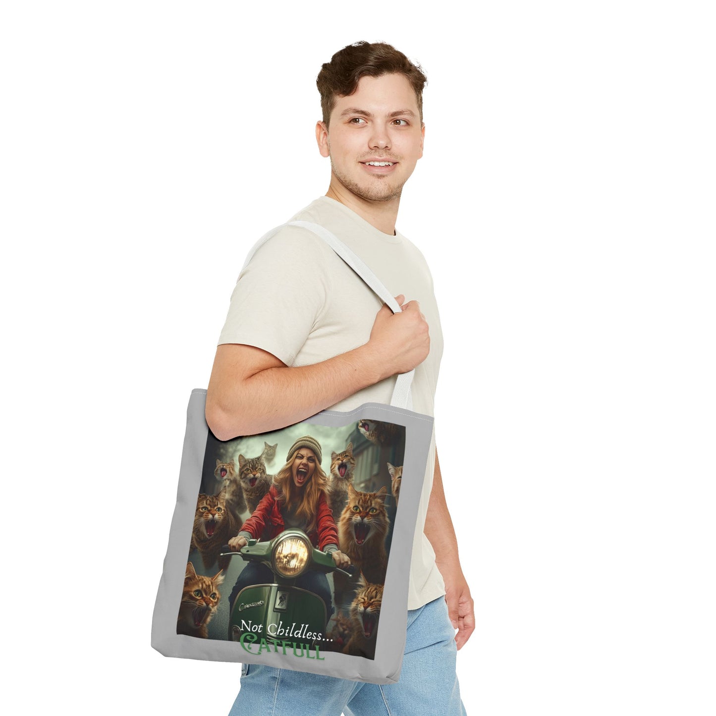 "Not Childless... Catfull" Cat Lady Tote Bag Childless Cat Lady Tote Bag (AOP)