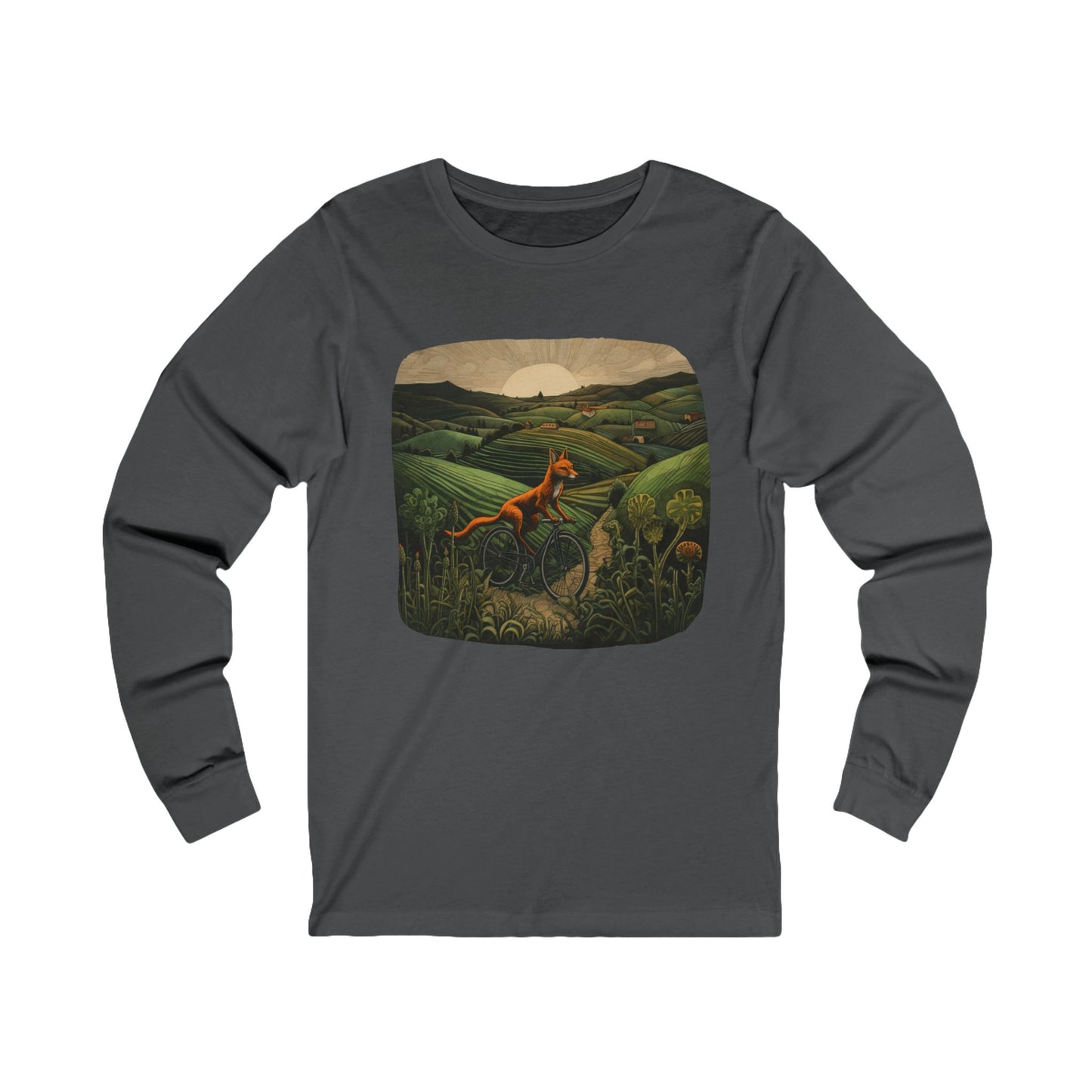 Red Fox on a Bicycle- Fox or Cycling Lover's Cycle Gear - Unisex Jersey Long Sleeve Tee Shirt, T-Shirt, Fox Lovers Gift