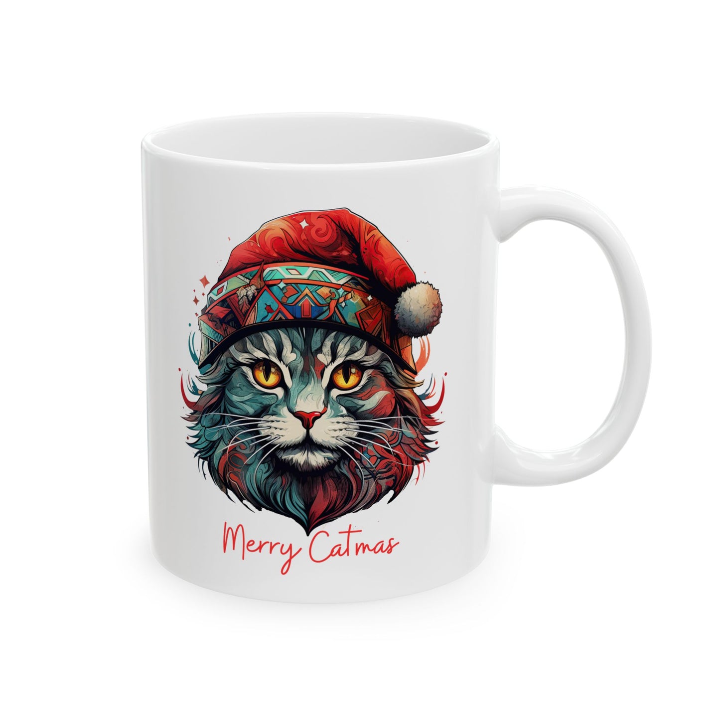 Merry Catmas, Christmas Cat Mug, Christmas Gift Mug, Cat Lover Cat Enthusiast Printed Ceramic Mug 11oz Cat Mom, Cat Family, Cat Dad Gift
