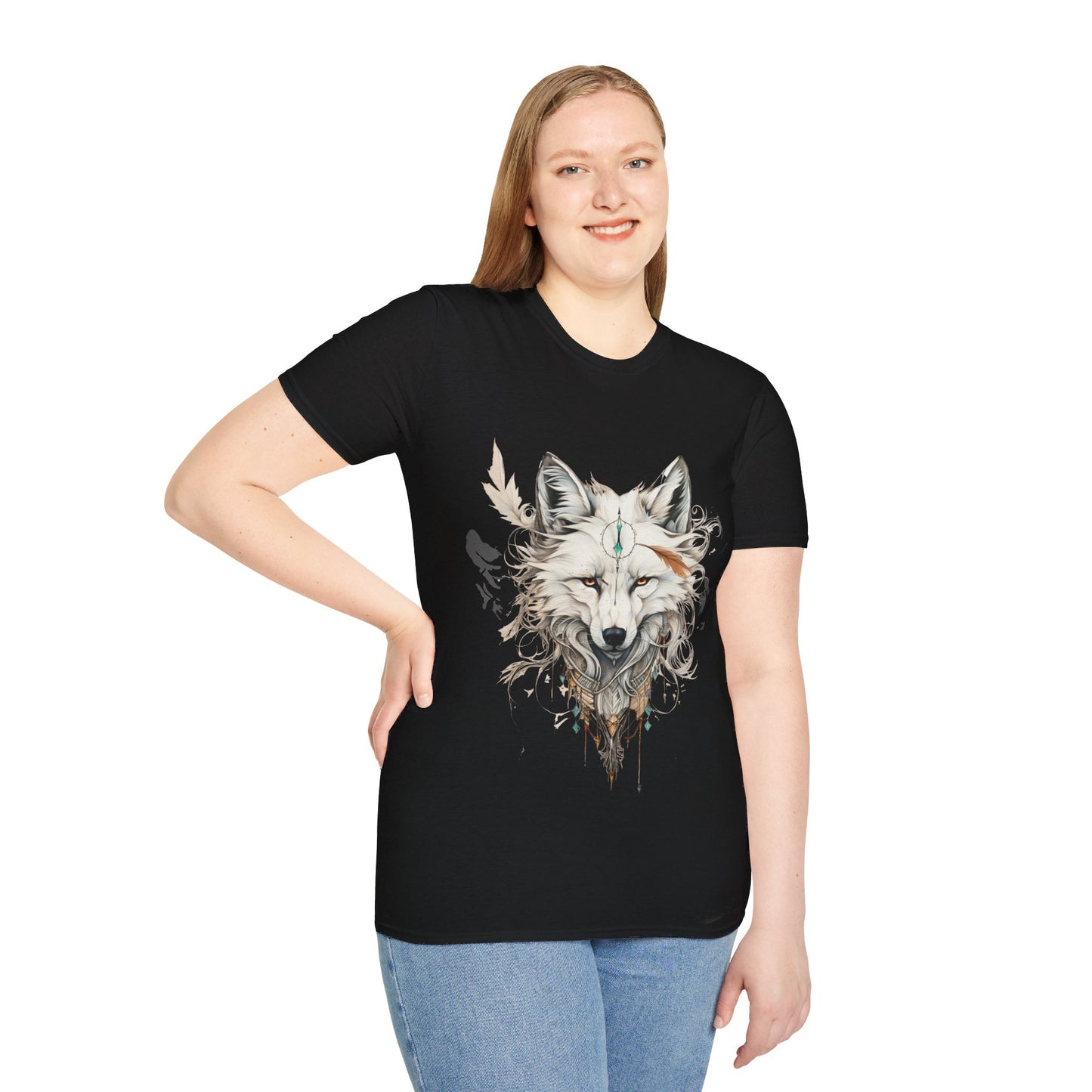 White Snow Fox Shirt, Fox Lover's Gift, Unisex Tee Shirt, T-Shirt Fox Totem Spirit Medicine Softstyle T-Shirt Tee Teeshirt White Fox