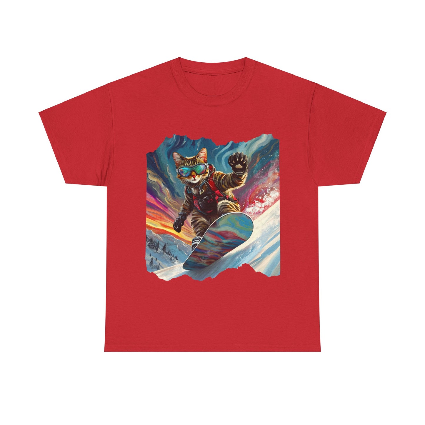 Snowboard Cat, Winter Ski Cat Art Gift - Cool Cats Unisex Heavy Cotton Tee T-Shirt