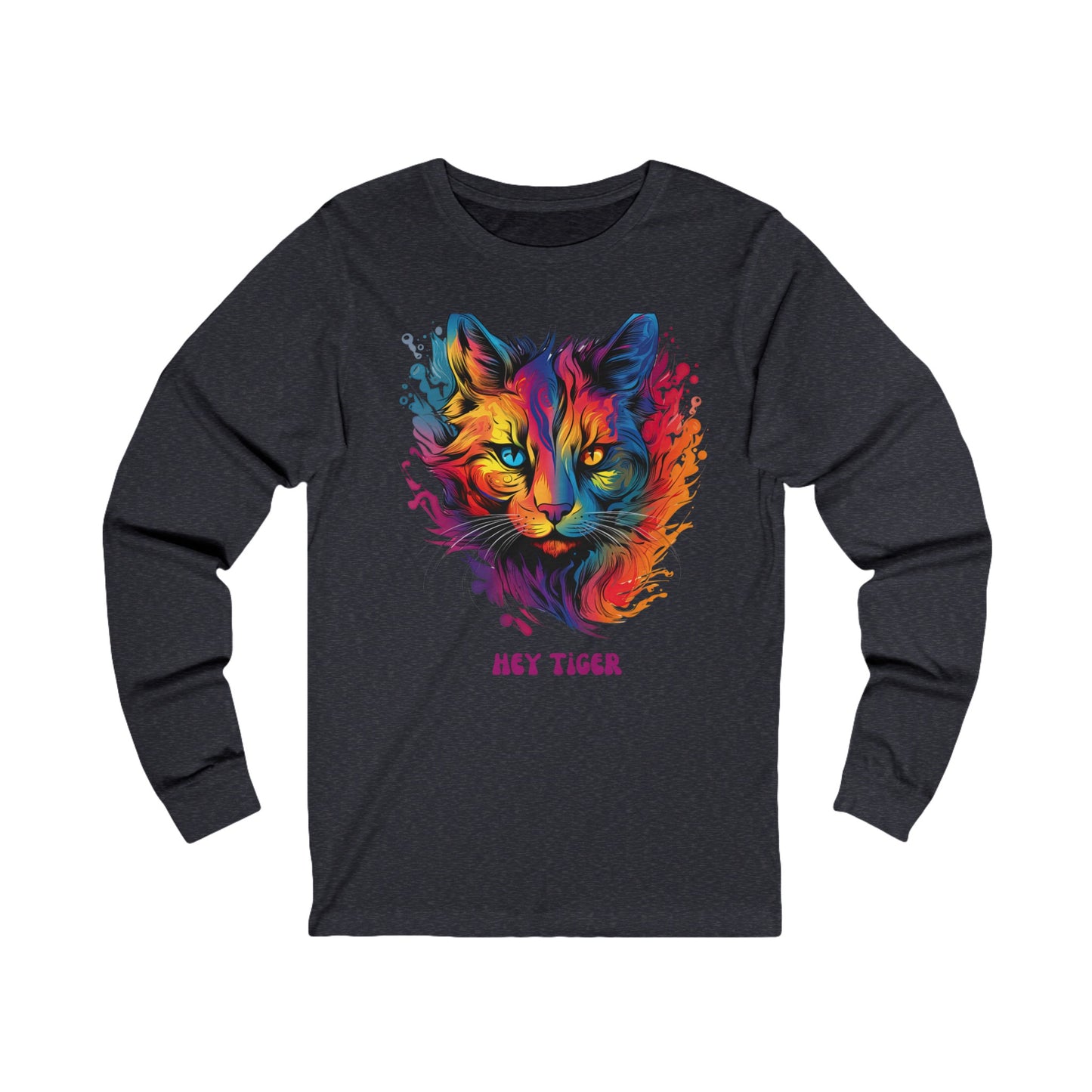 'Hey Tiger,' Pride Rainbow Colors Cat Long Sleeve Shirt LGBTQ+ Unisex Jersey Long Sleeve Tee Shirt, T-Shirt, Cat Lover