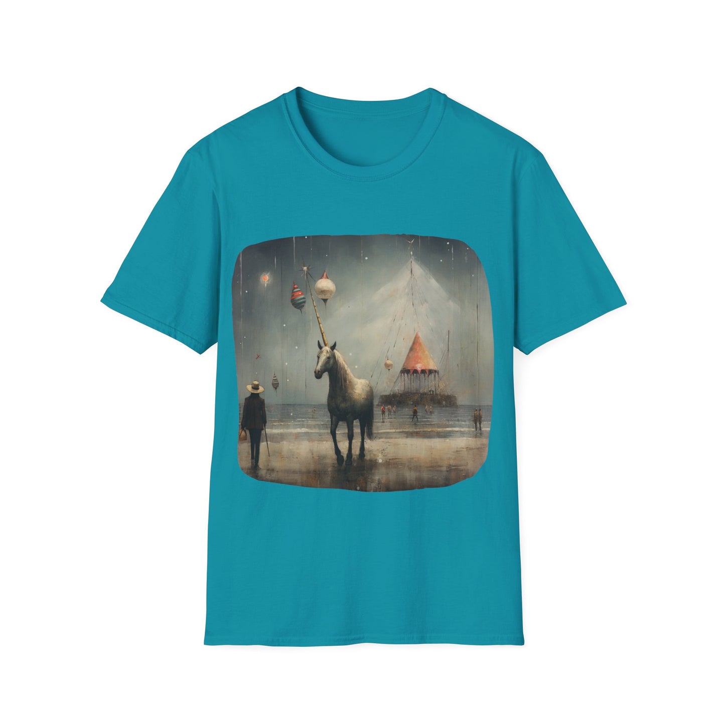 Unicorn with Holiday Ornament, Unicorn Christmas Gift Unisex Tee Shirt, T-Shirt Softstyle T-Shirt
