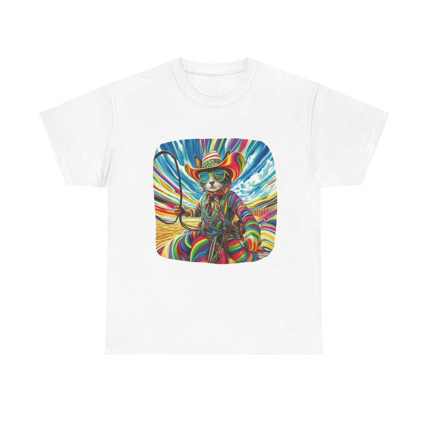 Rodeo Star Cowboy, Cattle Rancher Cat Shirt - Graphic T- Cat Art Gift - Cool Cats Unisex Heavy Cotton Tee T-Shirt