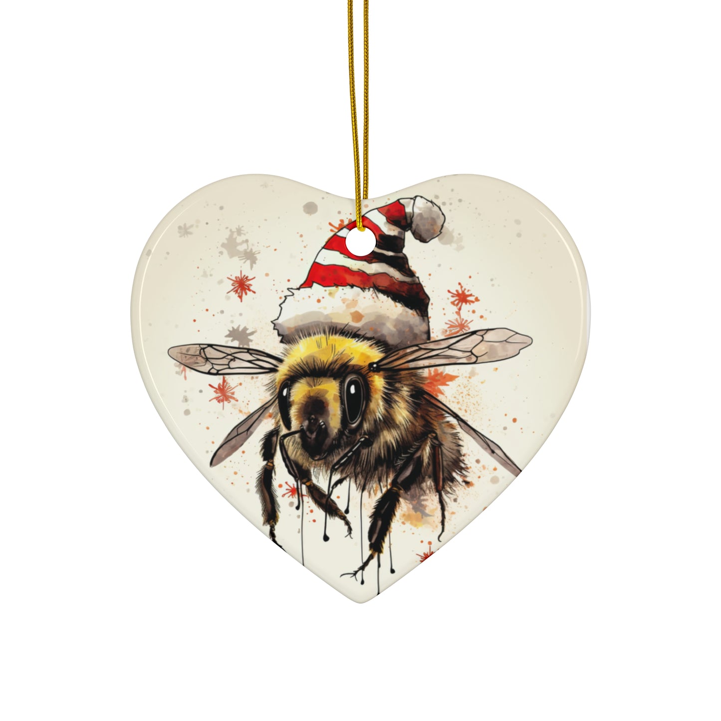Bee Holiday Ornament Bee, Conservation, Fun Tattoo Style Bee Christmas Gift, Printed Ceramic Christmas Tree ornament, Save the Bees