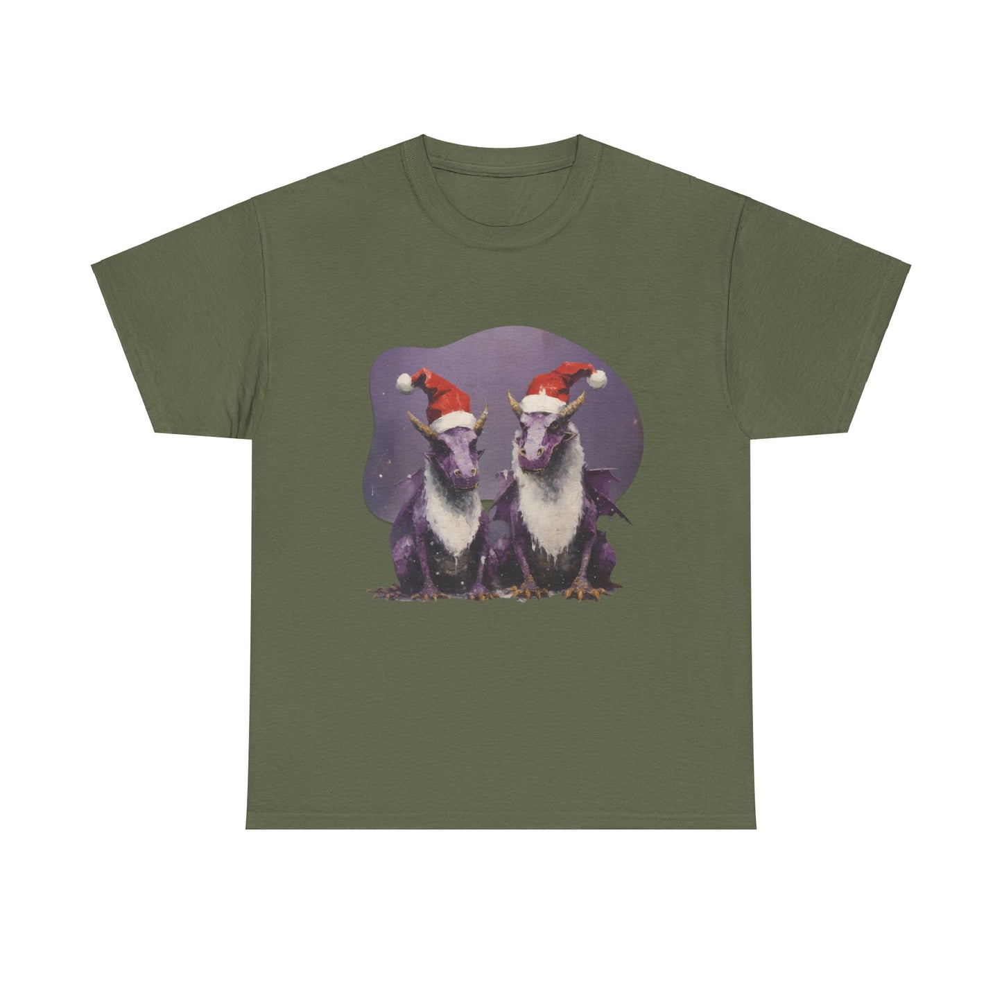 Holiday Dragon Graphic Tee - Dragon in Santa Hat T-shirt - Dragon Lovers Unisex Heavy Cotton Tee T-Shirt