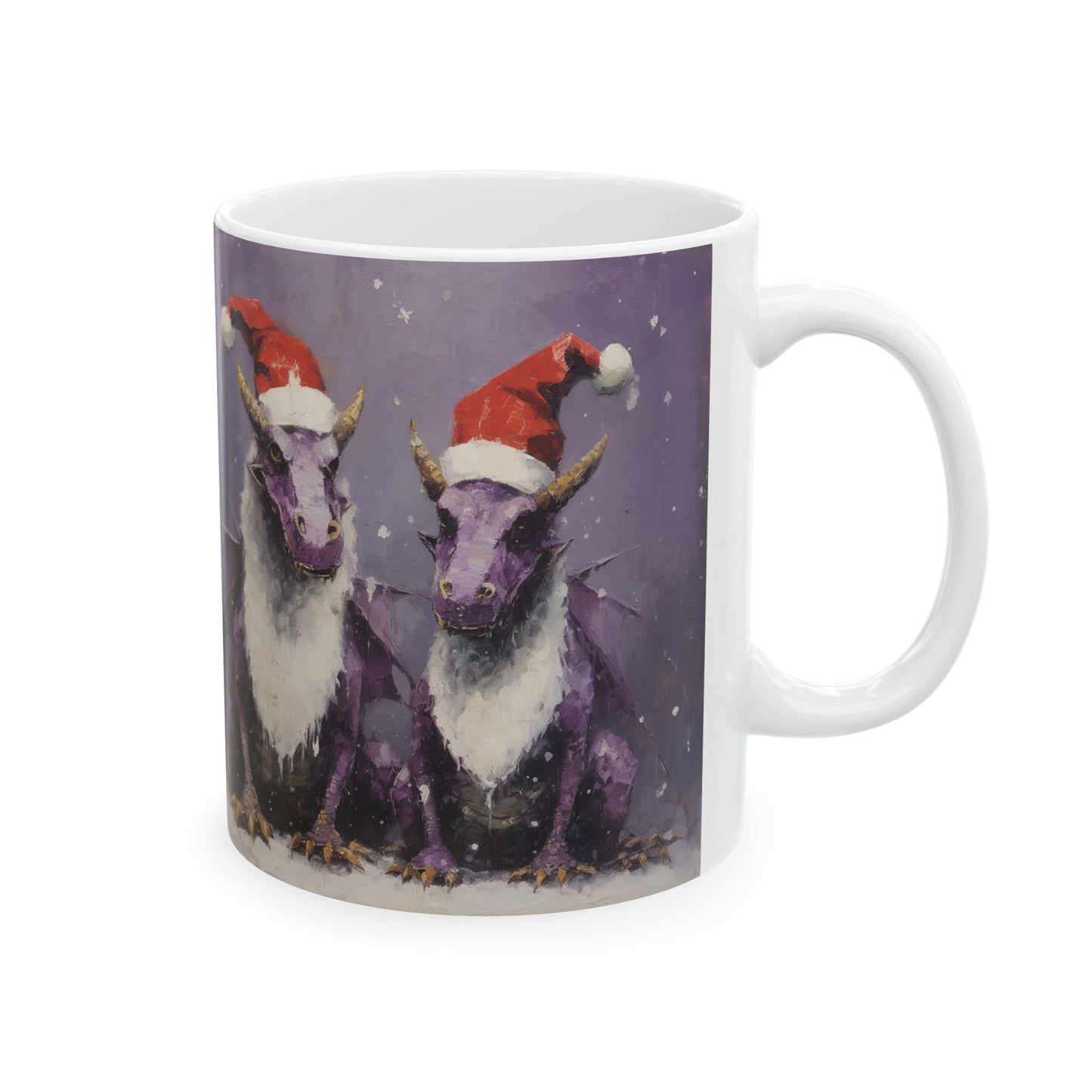 Purple Christmas Dragons Mug, Magical Dragon Christmas Gift - Printed Art, Christmas Family Ceramic Mug 11oz Colorful Kids Dragon in Santa