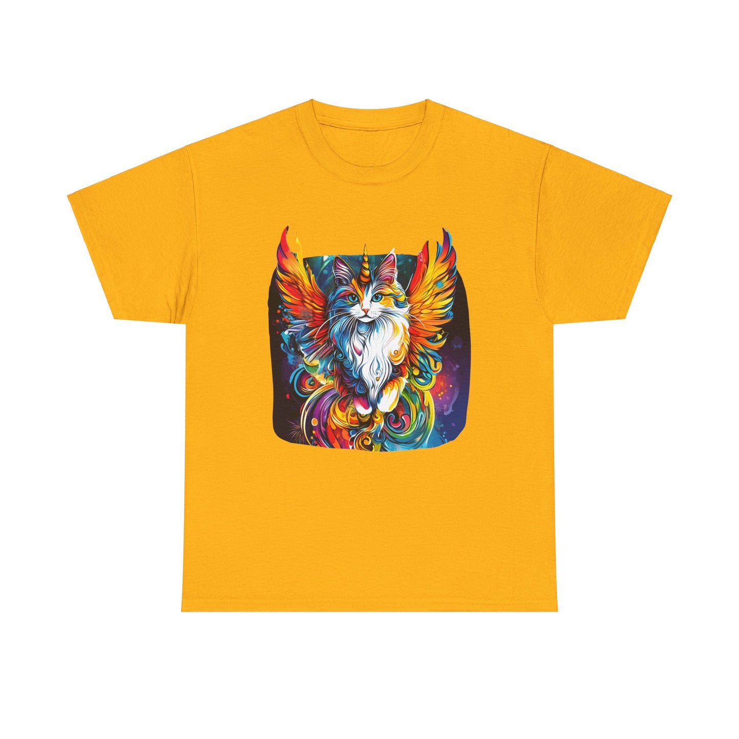 Golden Wings Angel CatUnicorn, Cat Memorial Unicorn Cat with Angel Wings Graphic Tee- Cat Gift Unisex Heavy Cotton Tee T-Shirt