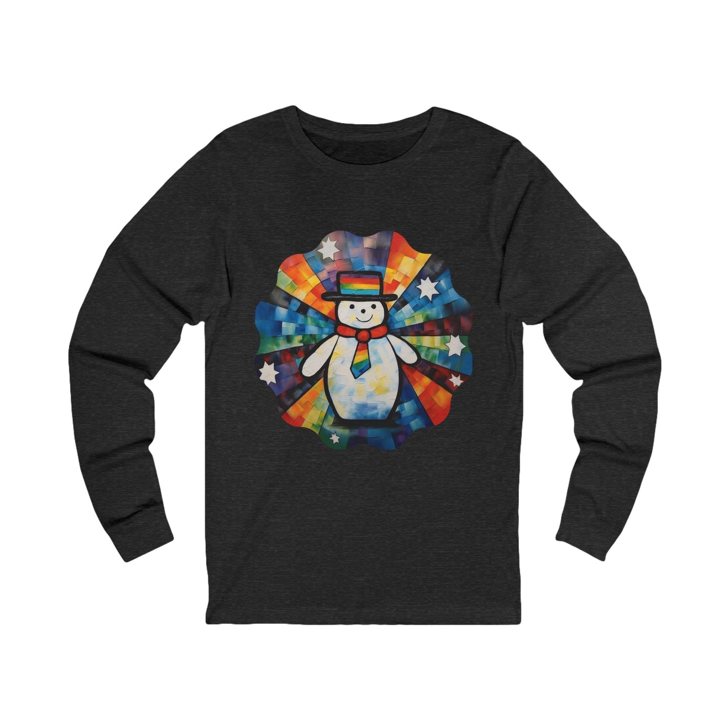 Snowman Shirt Christmas Pride Colors Christmas Gift Unisex Jersey Long Sleeve Tee Shirt, T-Shirt, Fun Colorful Snowman LGBTQ+ Gift