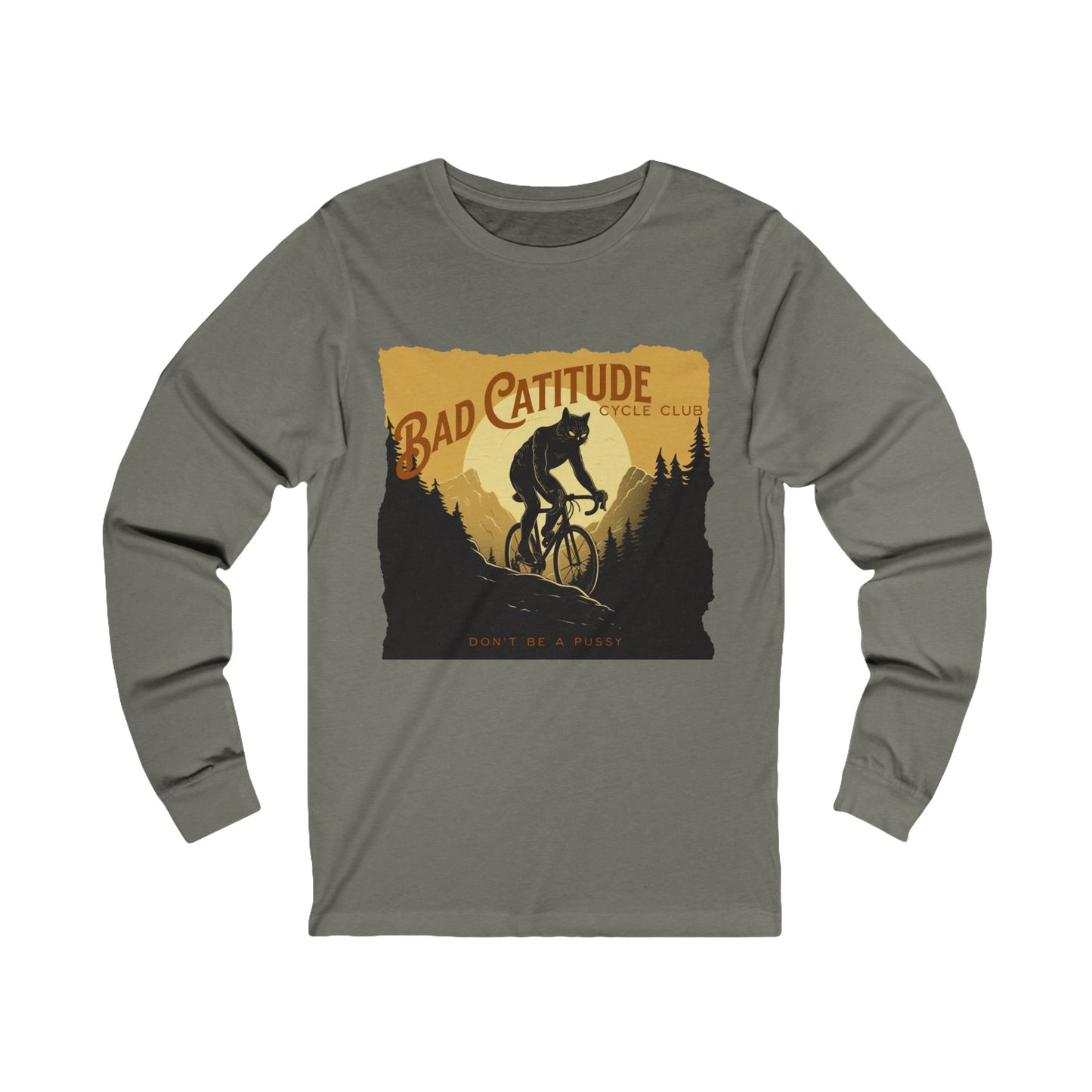 Cycling Cat Cycle, Cat on Bicycle, Bad Catitudes Cycling Club, Unisex Jersey Long Sleeve Tee Shirt, T-Shirt, Cat Lovers Gift
