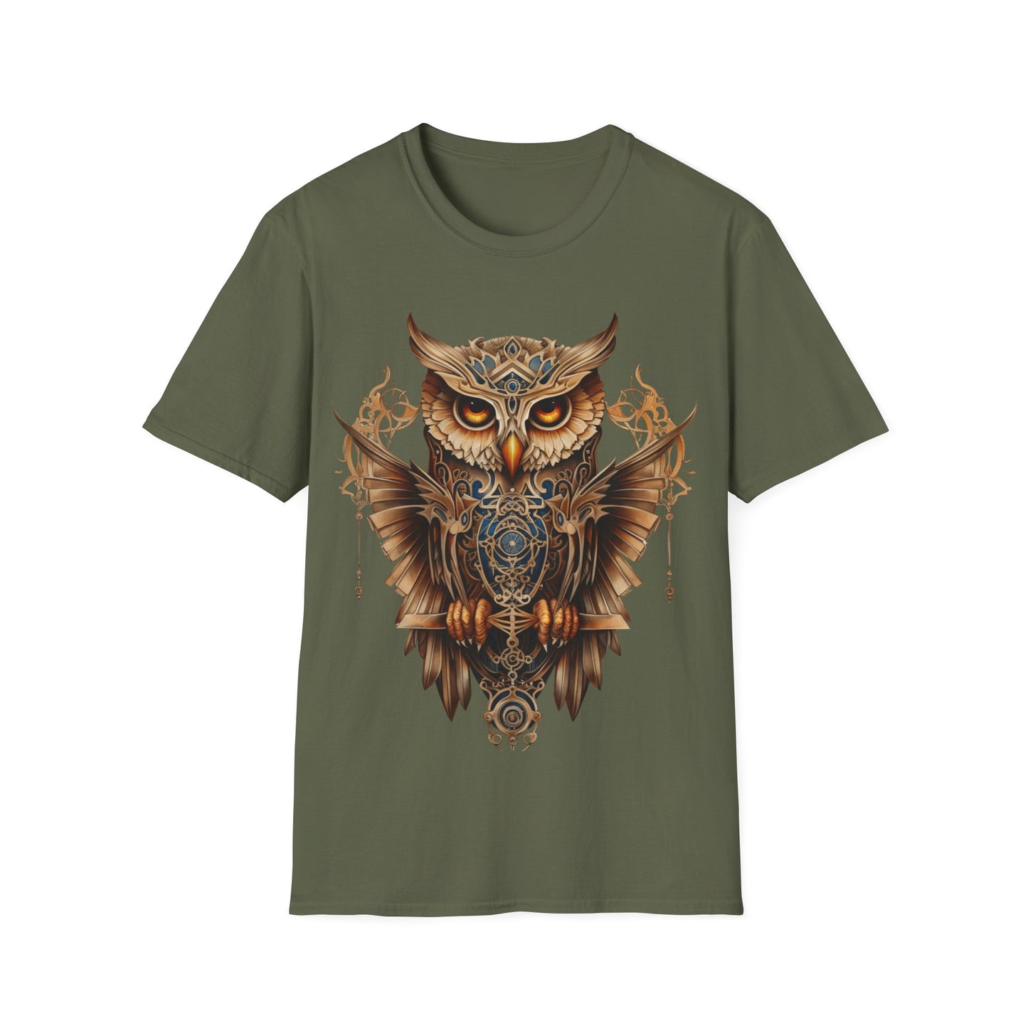 Art Deco Style Owl, Golden Owl Shirt, 1920's Steampunk Owl Christmas Gift Unisex Tee Shirt, T-Shirt Softstyle T-Shirt Tee Teeshirt