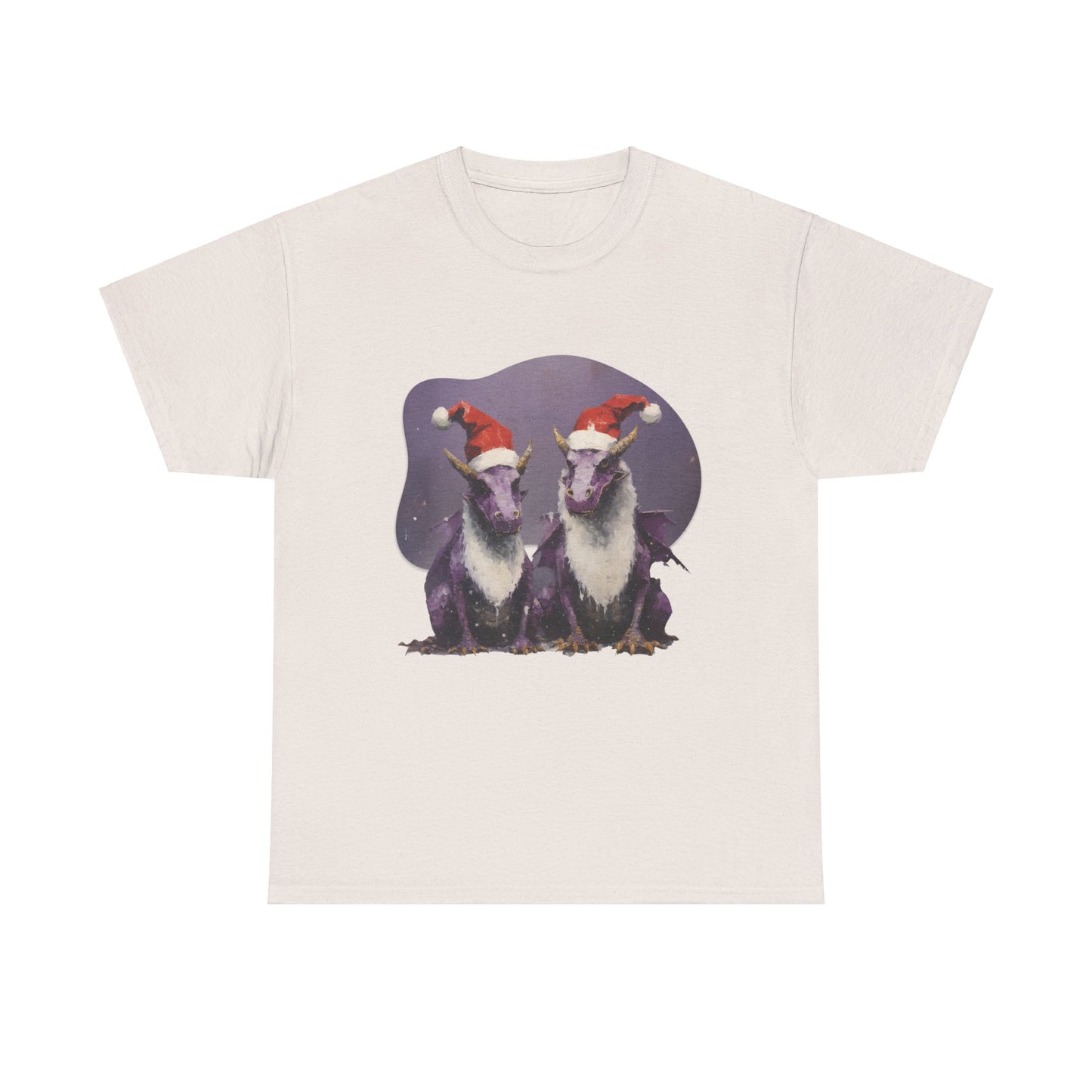 Holiday Dragon Graphic Tee - Dragon in Santa Hat T-shirt - Dragon Lovers Unisex Heavy Cotton Tee T-Shirt